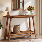41" Solid Wood Console Table, 2 Tiers Farmhouse Entryway Table with Storage Shelf