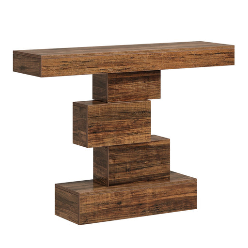 42" Console Table, Wood Sofa Table Accent Table with Geometric Base Tribesigns