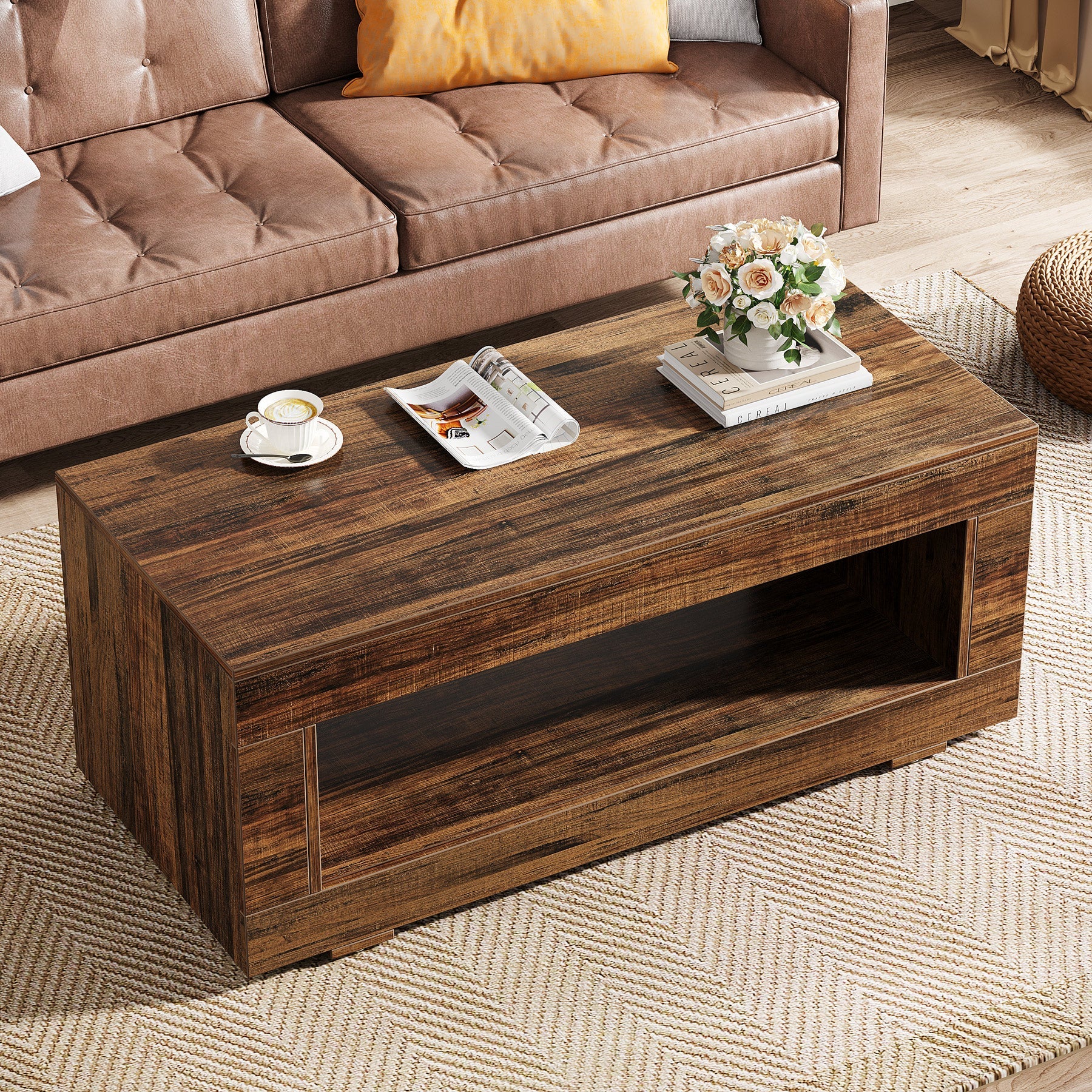 43" Farmhouse Coffee Table with Storage - Thumbnail 5