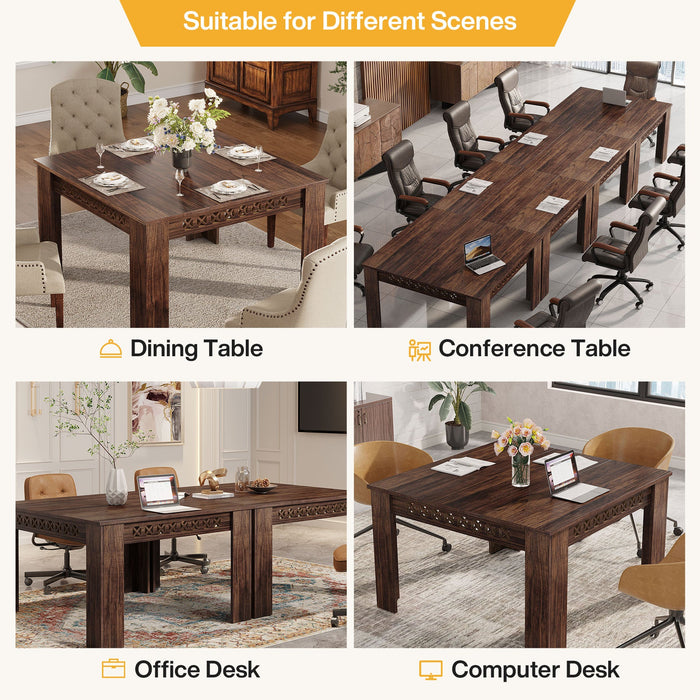 43" Conference Table, Wood Square Meeting Desk with Heavy Legs Tribesigns