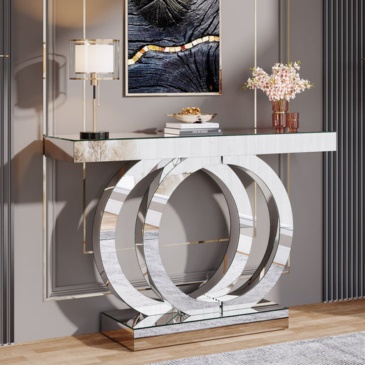 43" Mirrored Console Table, Glass Sofa Table Foyer Table Tribesigns