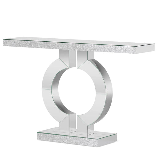 43" Mirrored Console Table, Modern Silver Sofa Table with O - Shaped Base Tribesigns