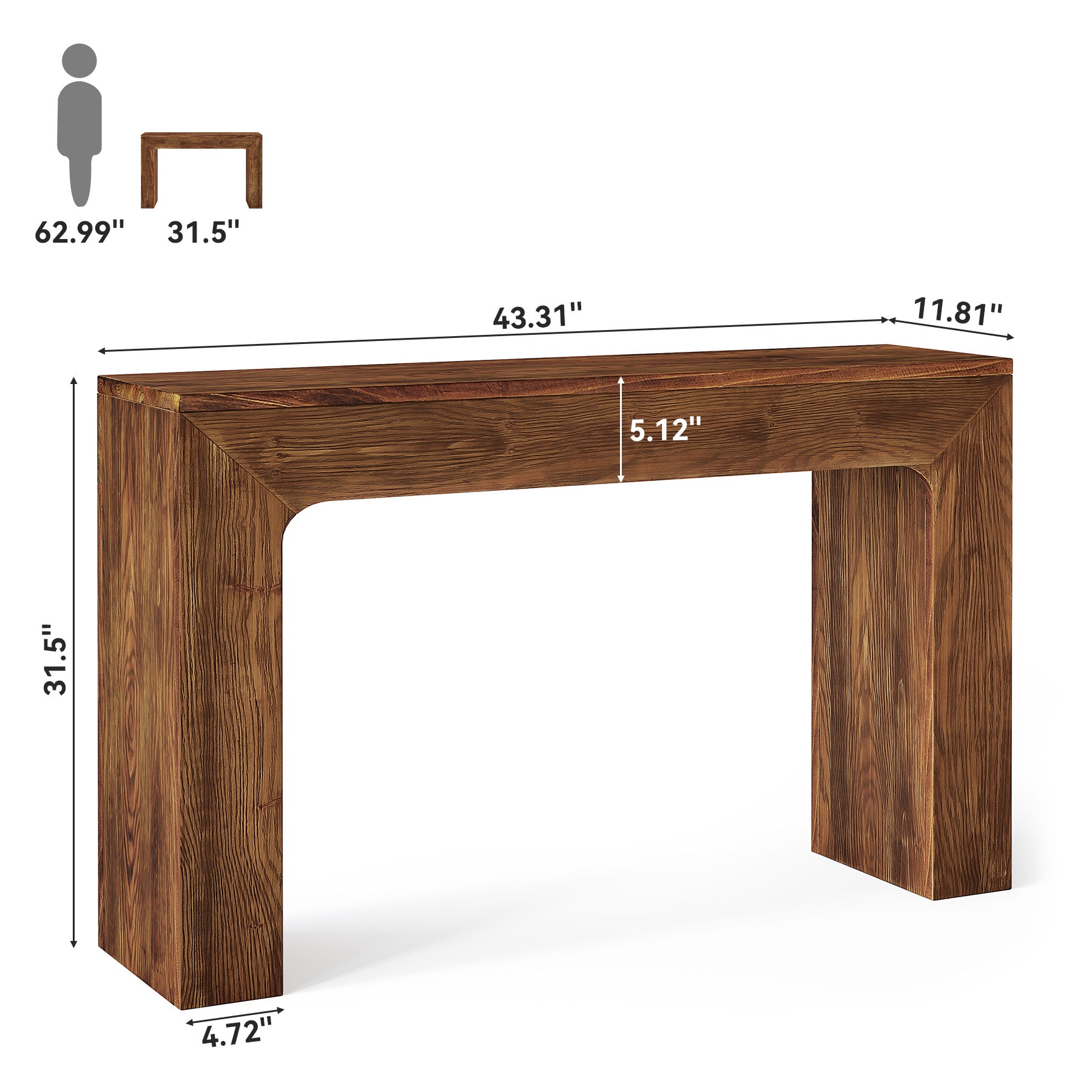 43.3" Farmhouse Console Table, Solid Wood Entryway Table with Double Base