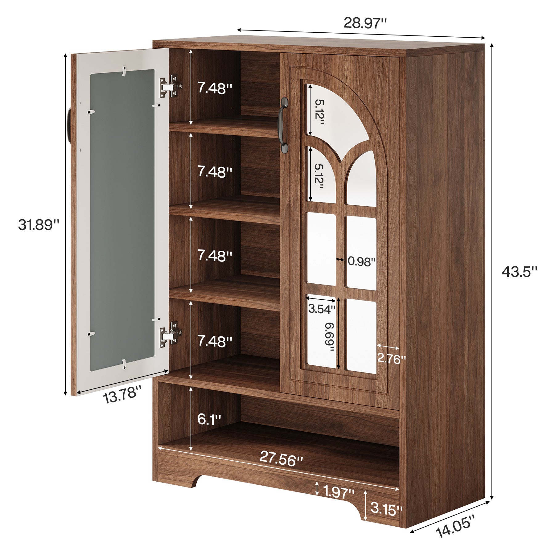 43.5" Tall Shoe Cabinet, 5-Tier Shoe Storage Organizer with Adjustable Shelves