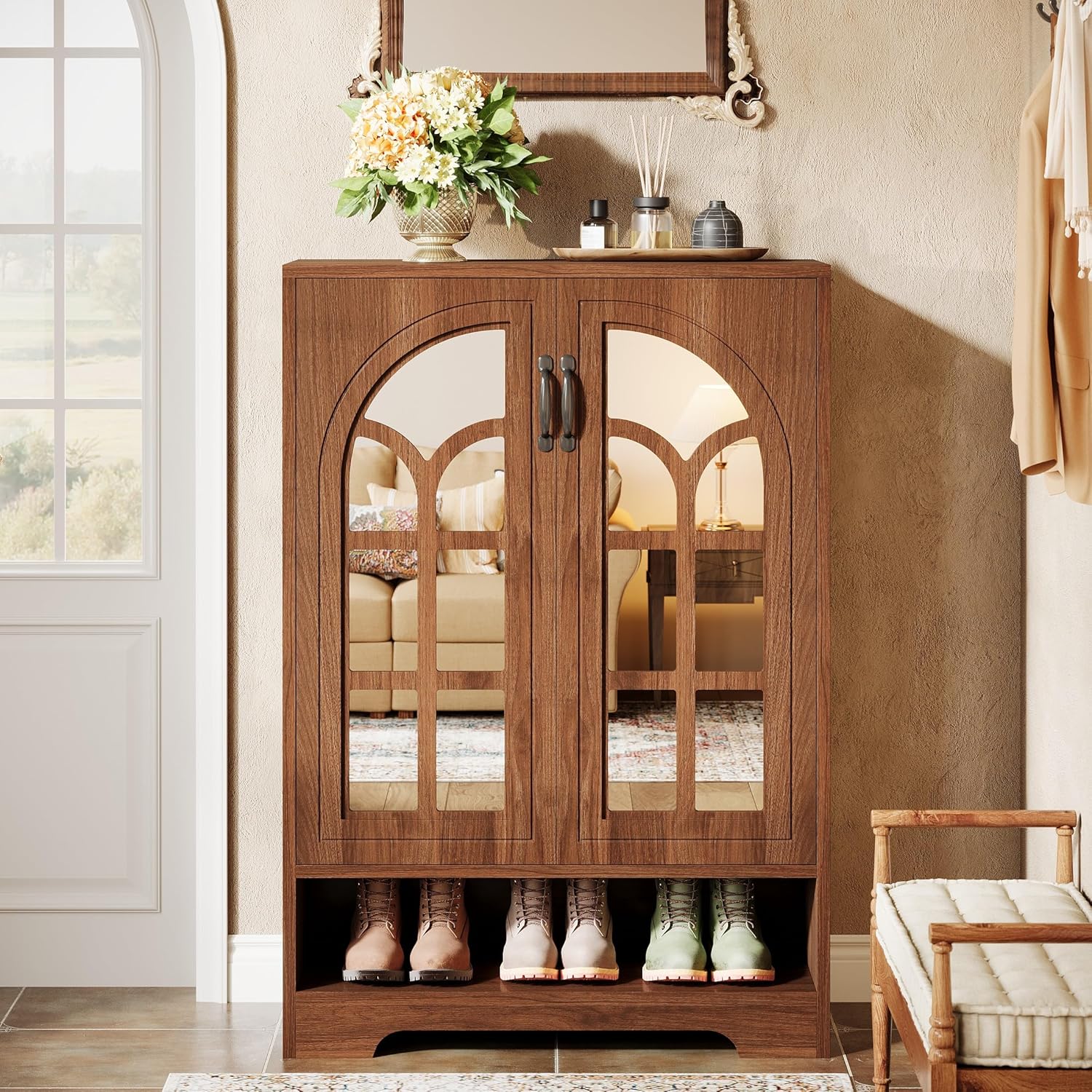 43.5" Tall Shoe Cabinet, 5-Tier Shoe Storage Organizer with Adjustable Shelves