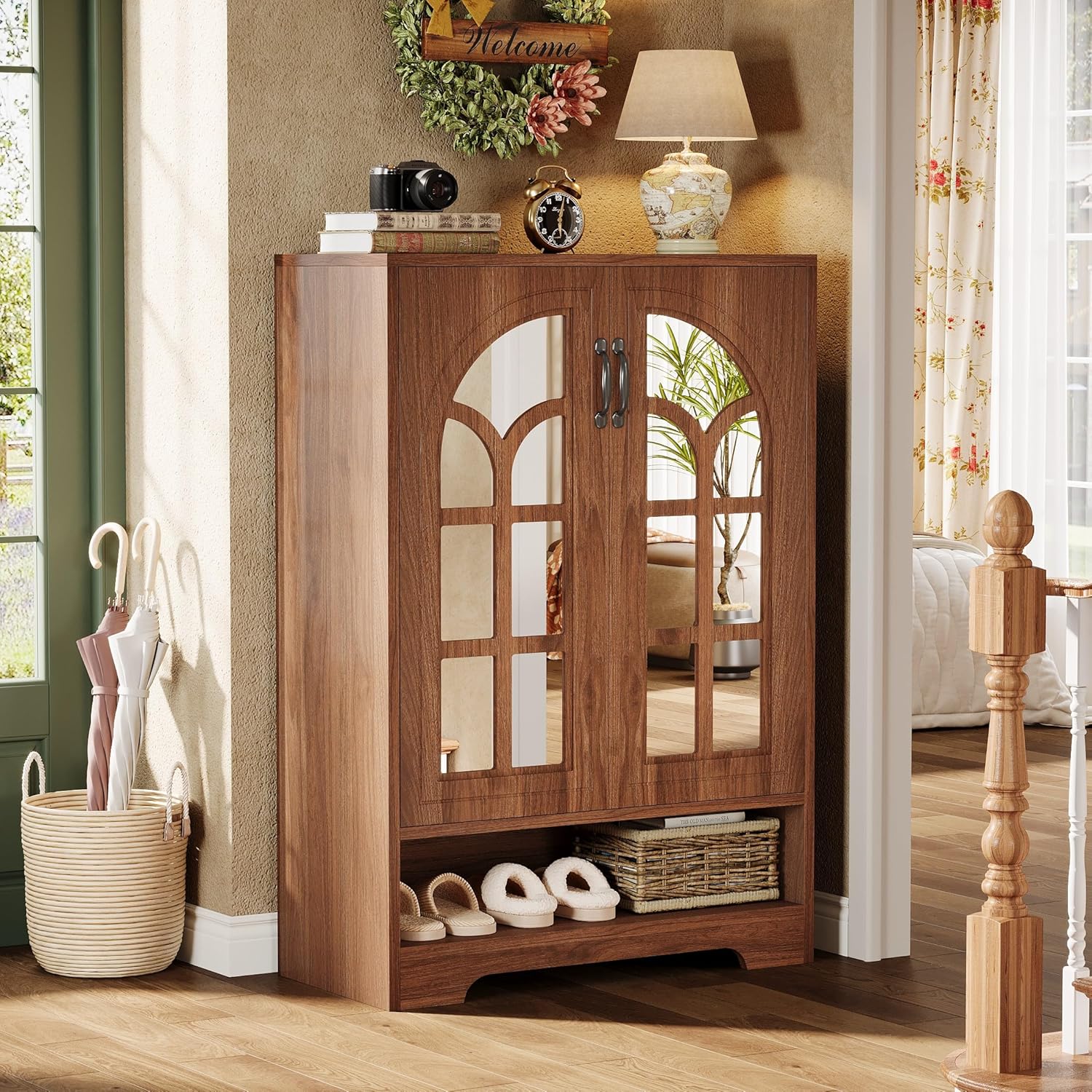 43.5" Tall Shoe Cabinet, 5-Tier Shoe Storage Organizer with Adjustable Shelves