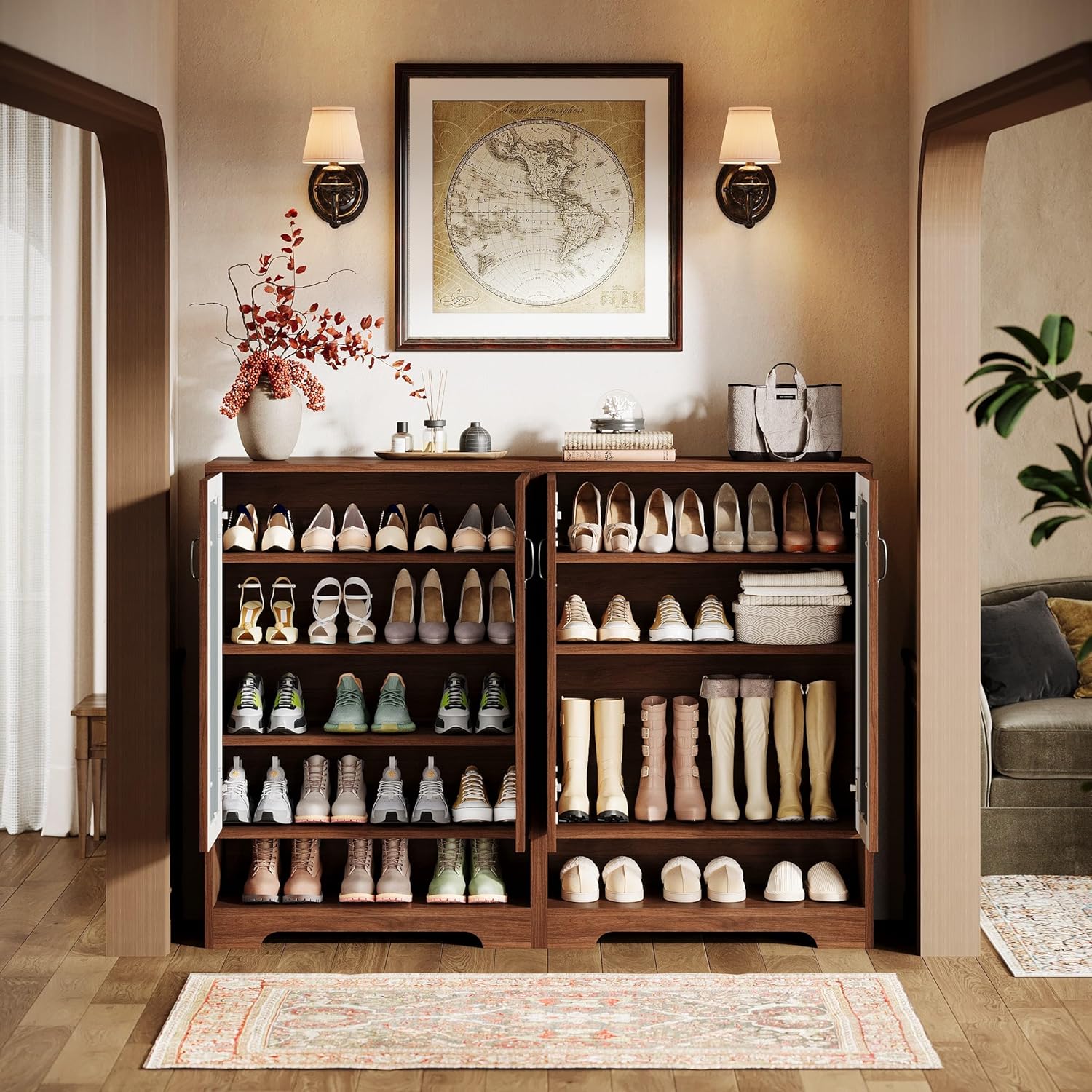 43.5" Tall Shoe Cabinet, 5-Tier Shoe Storage Organizer with Adjustable Shelves