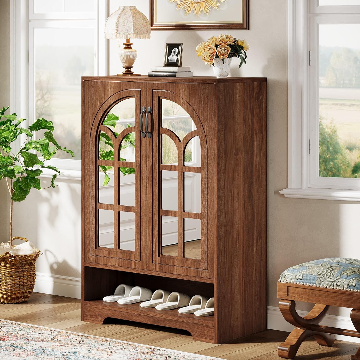 43.5" Tall Shoe Cabinet, 5-Tier Shoe Storage Organizer with Adjustable Shelves