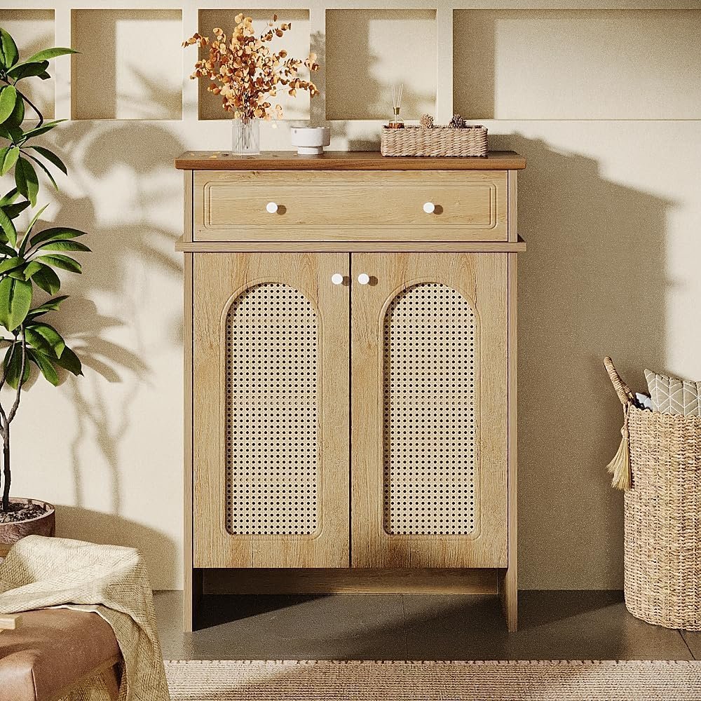 43" Shoe Cabinet with Doors, 6-Tier Shoe Rack Storage Cabinet with Drawer