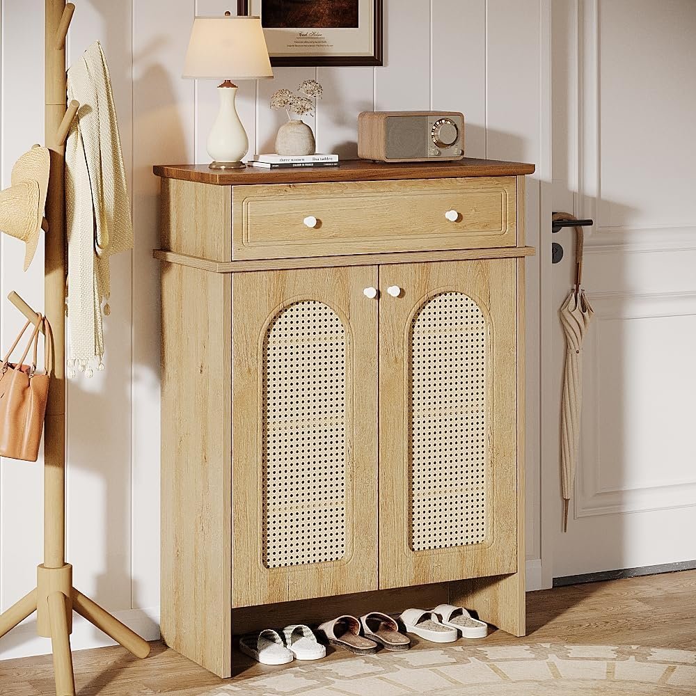 43" Shoe Cabinet with Doors, 6-Tier Shoe Rack Storage Cabinet with Drawer