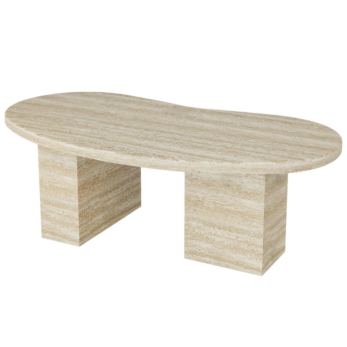 45" Coffee Table, Wood Center Table with Asymmetric Pedestal Legs Tribesigns