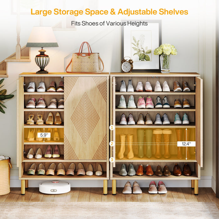 45" Shoe Cabinet, Wood Shoe Organizer Rack With Adjustable Shelves Tribesigns