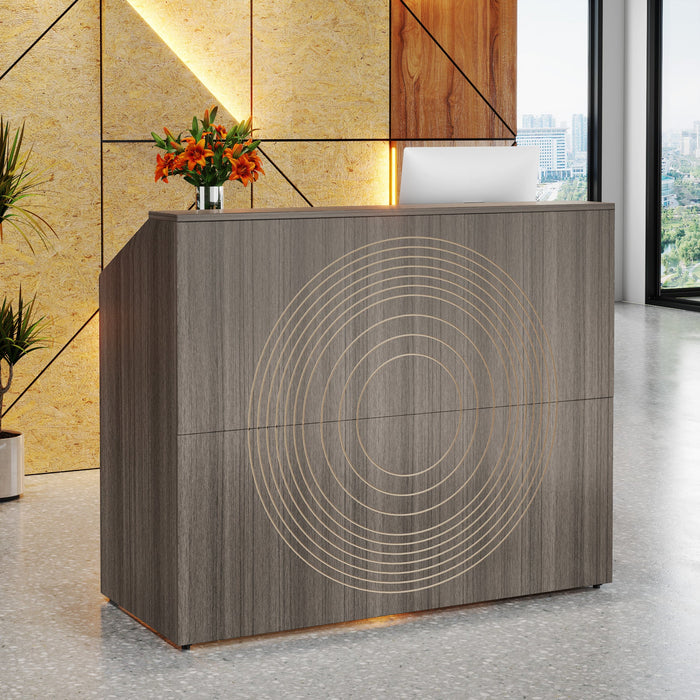 46.5" Reception Desk, Modern Front Desk Counter Table with Open Shelves Tribesigns