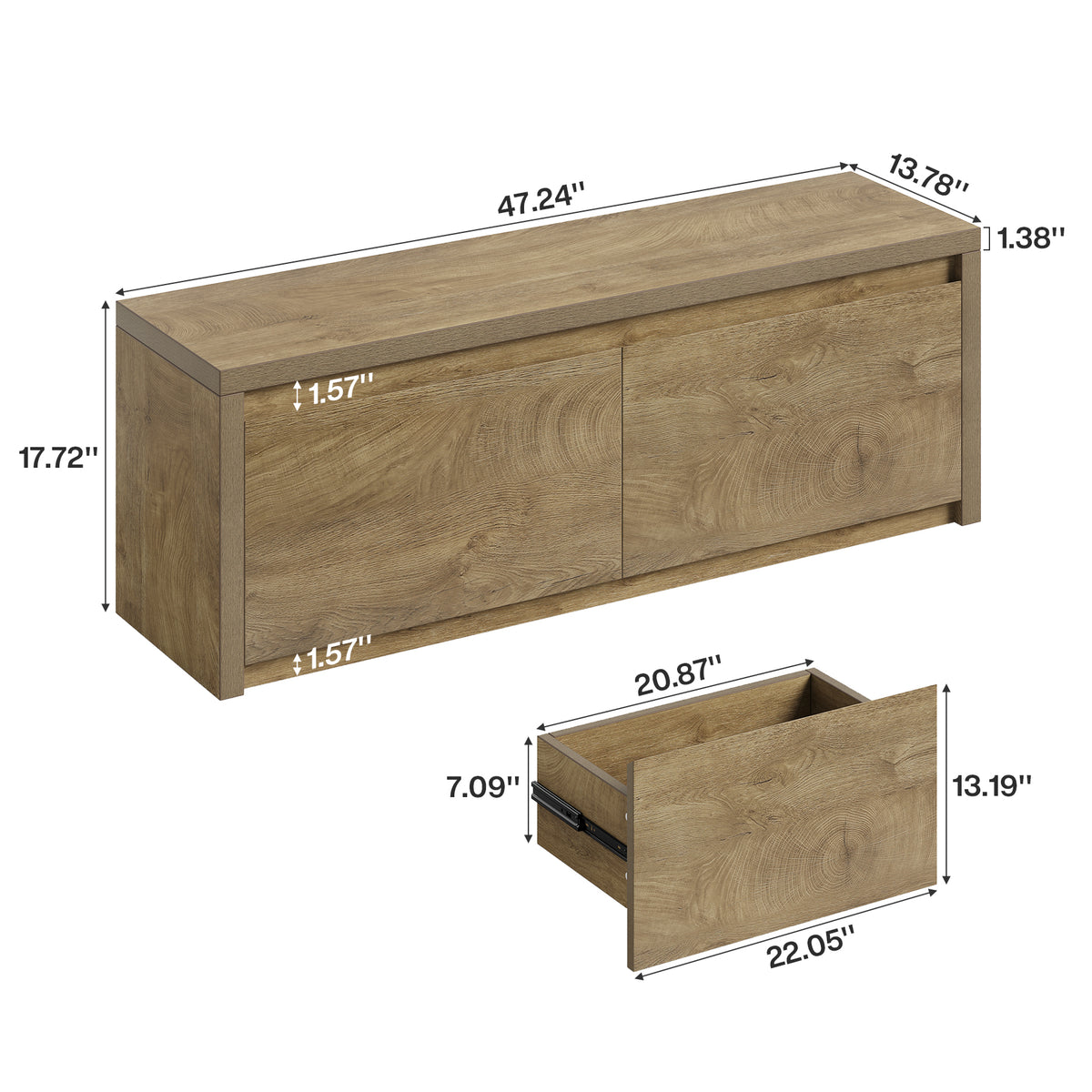 47" Entryway Storage Bench with 2 Drawers, Rustic Wooden Shoe Cabinet, Entryway Hallway