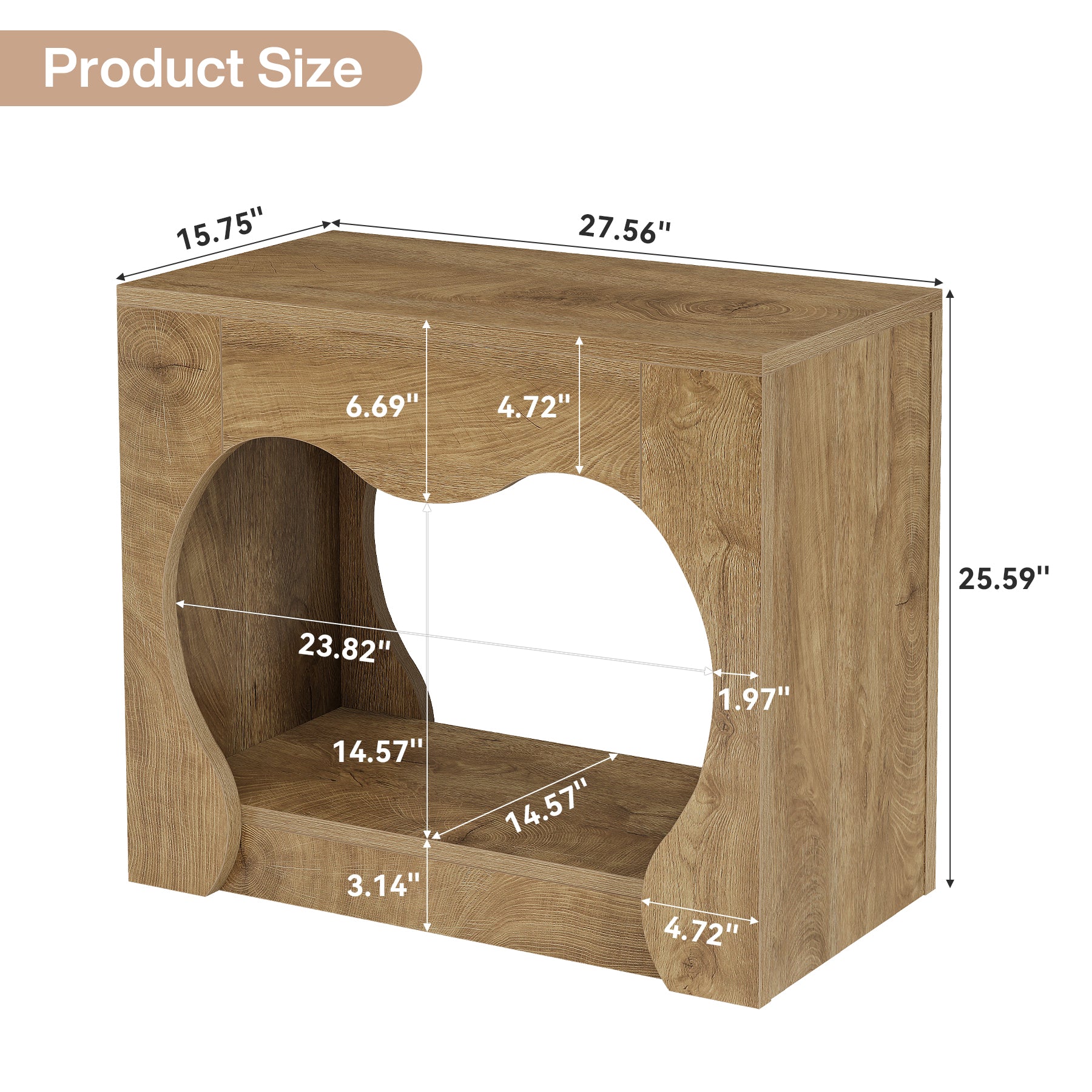 2-Tier End Table, Farmhouse Side Table with Storage Shelves, Curved Arch Cutout