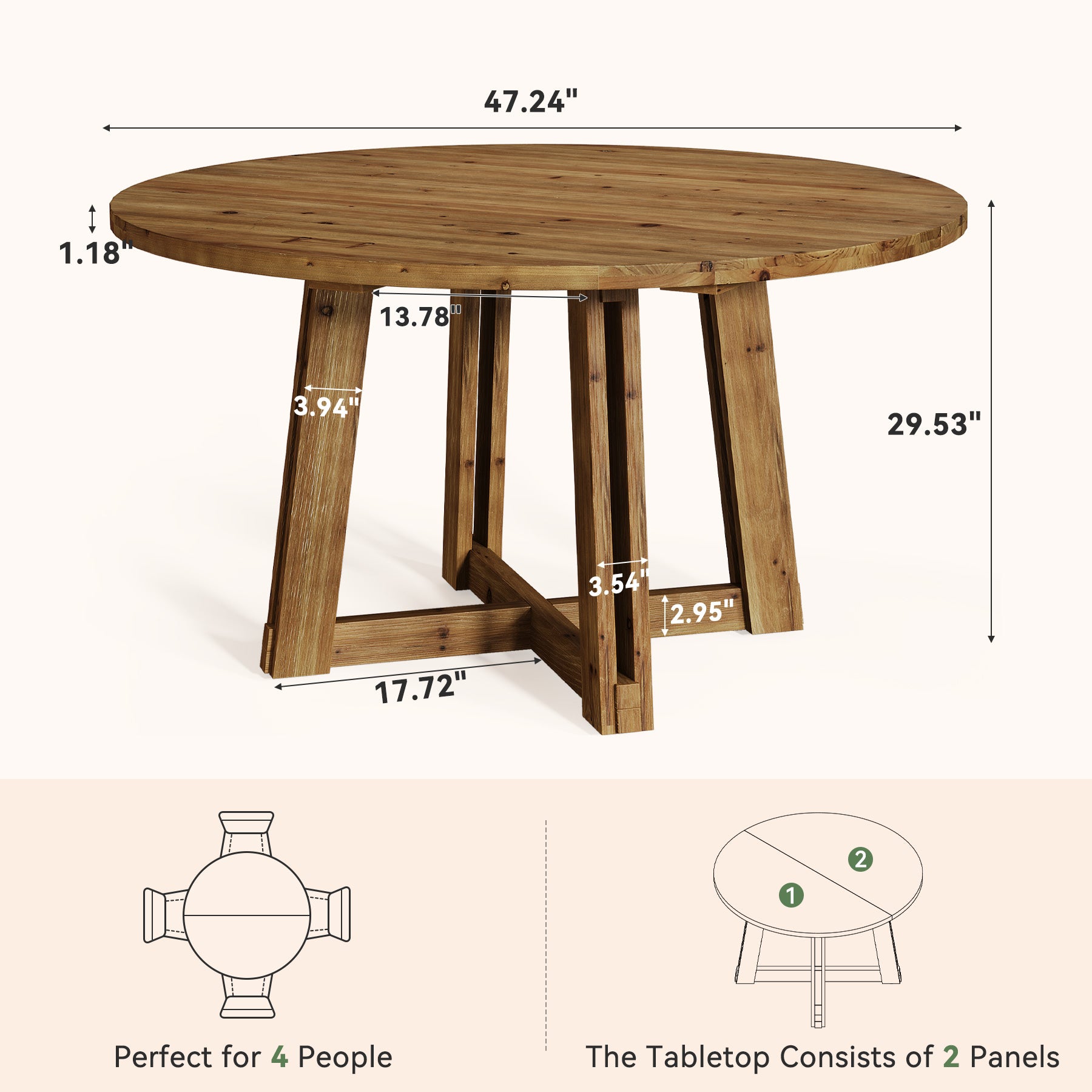 47" Wood Conference Table, Round Meeting Table with Thickened Tabletop