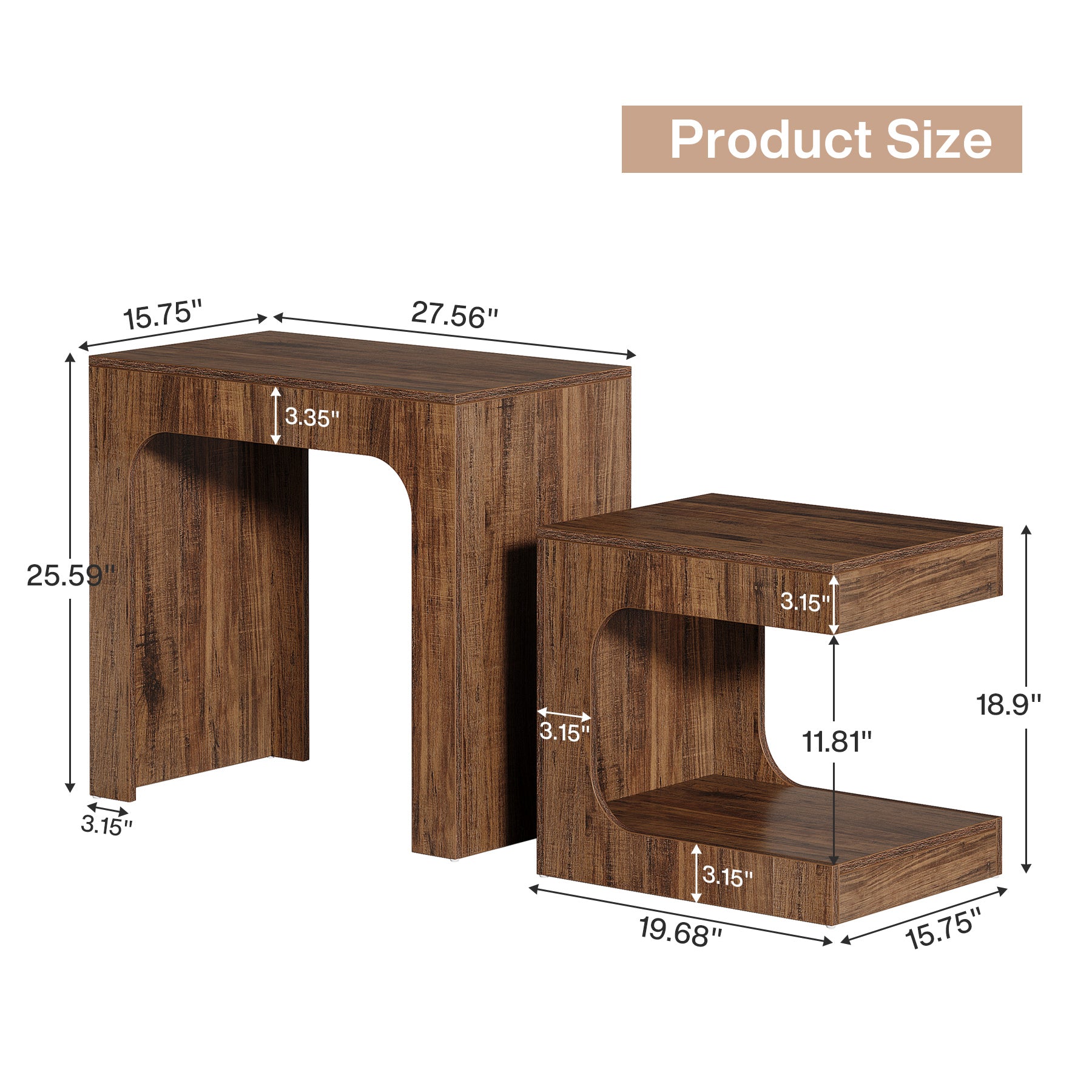 Nesting End Table Set, Small Side Table Night Stand Set