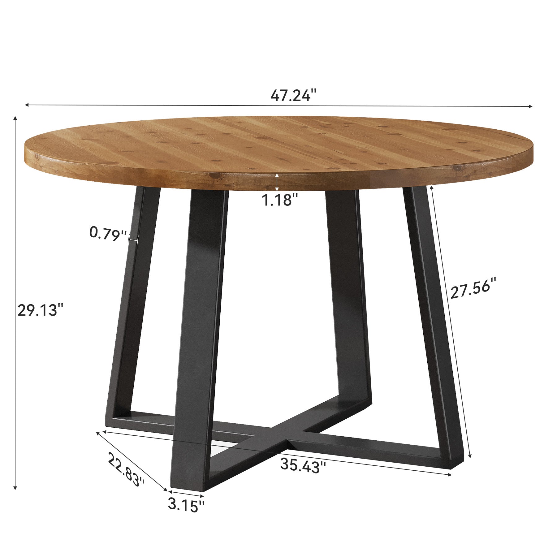 47" Solid Wood Dining Table, Farmhouse Round Kitchen Table for 4-6 People