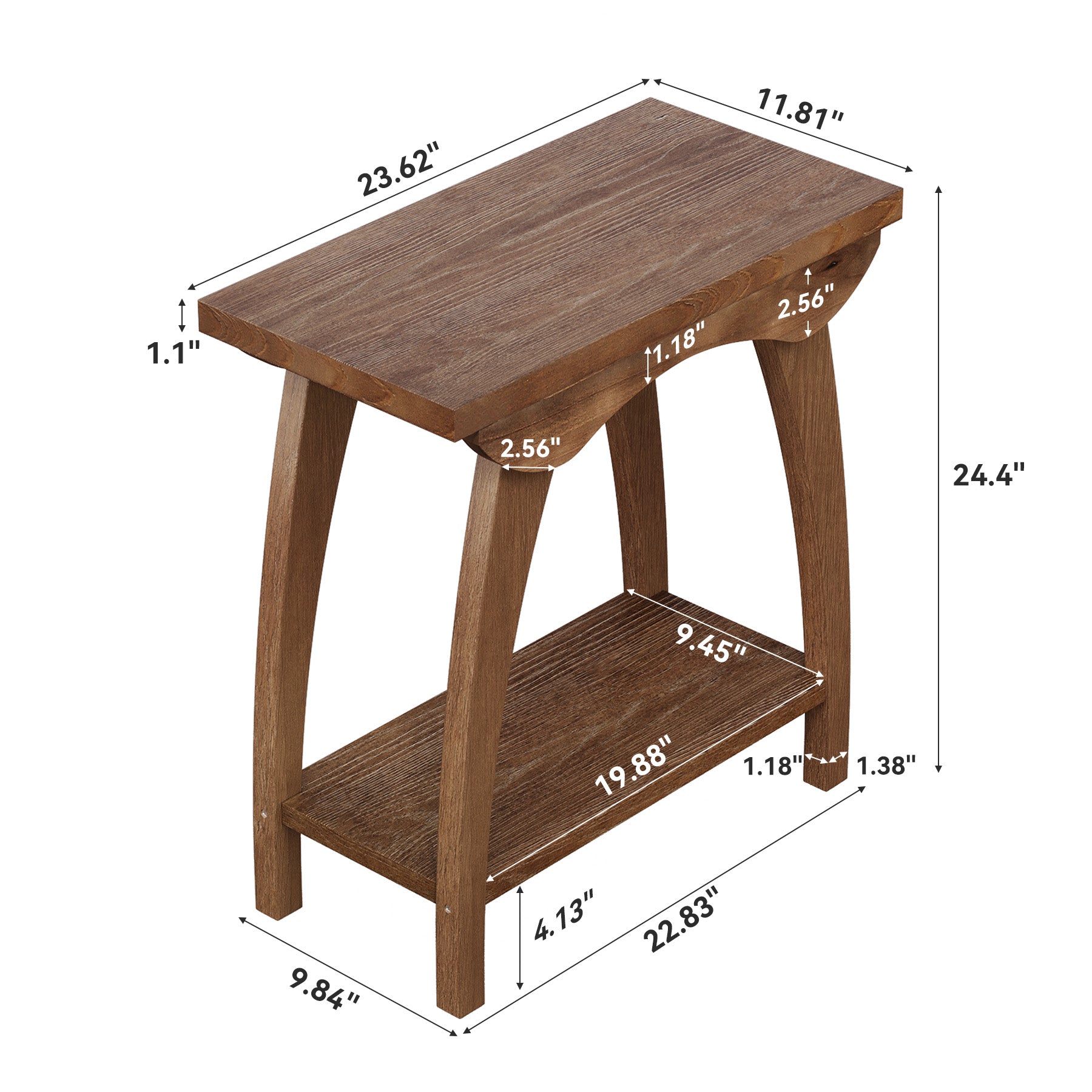 2-Tier Solid Wood End Table, Rectangle Sofa Side Table with Shelf for Living Room