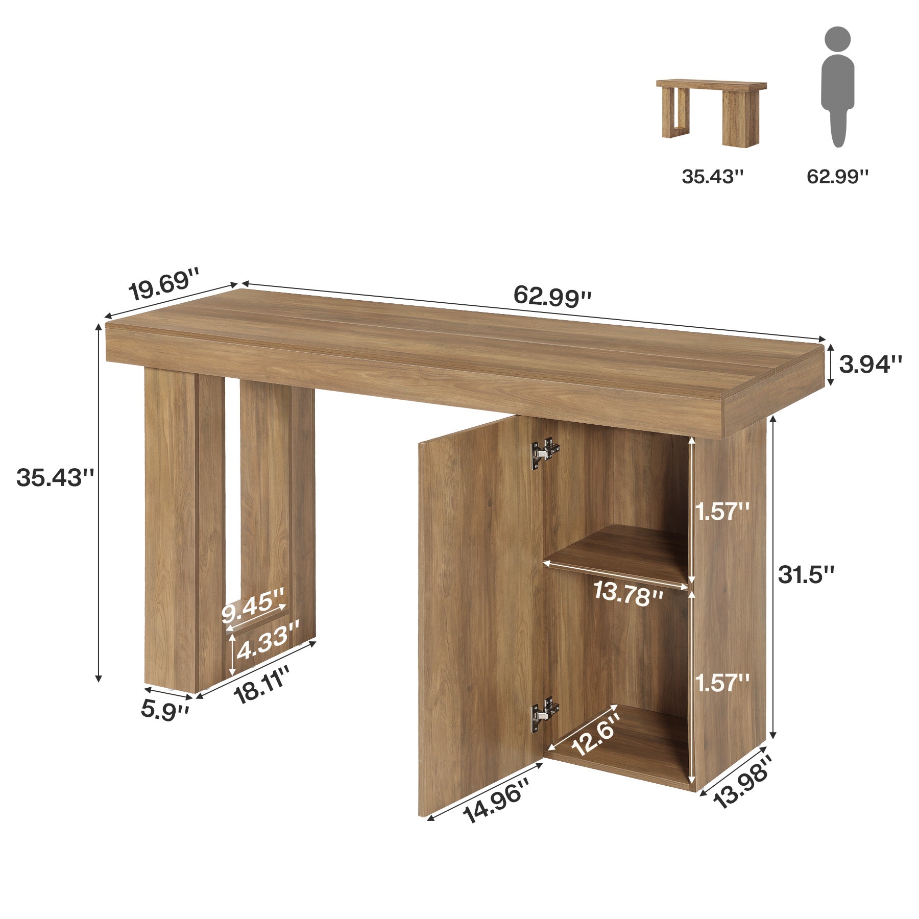 63" Bar Table with Storage Cabinet, Counter Height Pub Table Bar Unit for Dining Room, Bistro