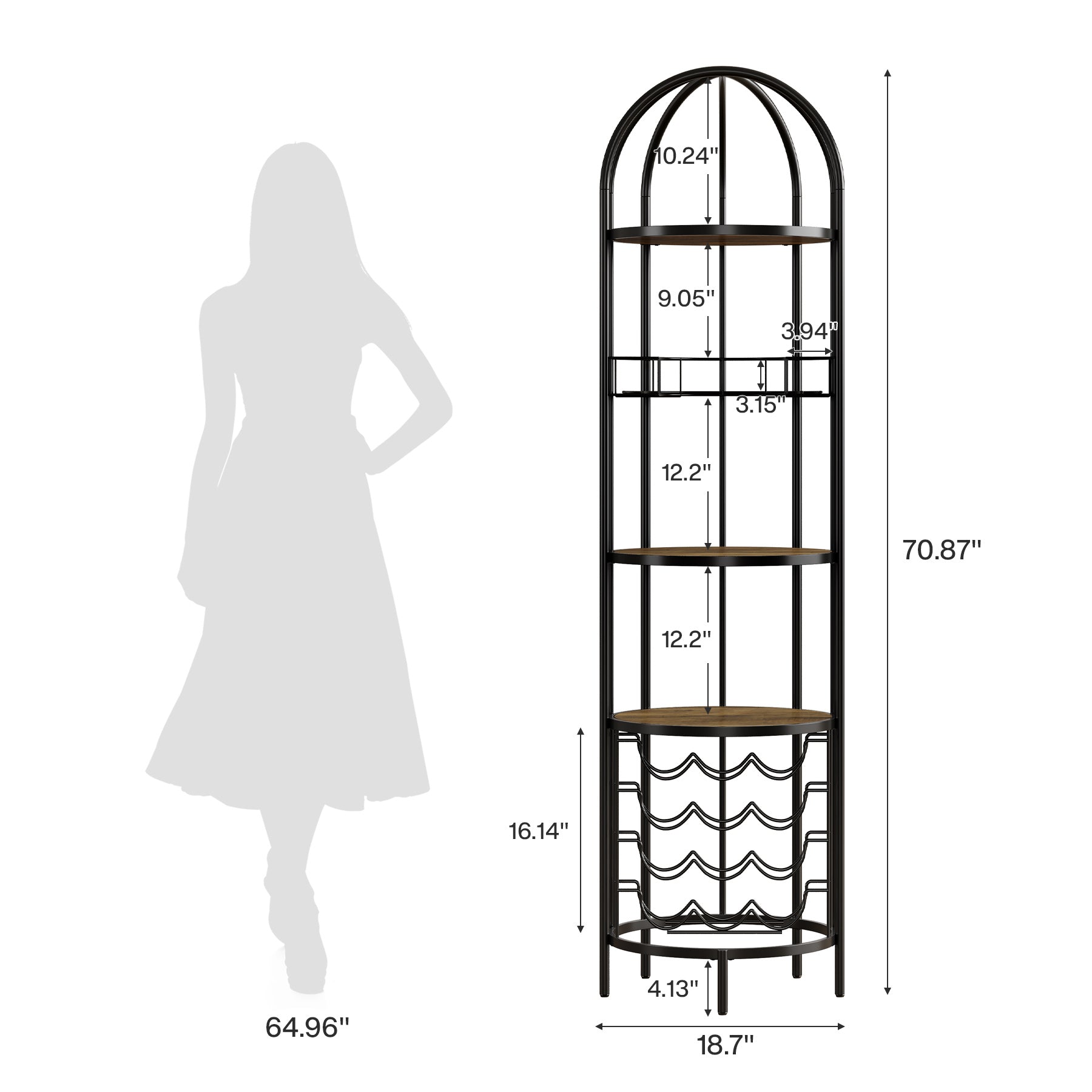 5-Tier Wine Rack, Industrial Bar Wine Cabinet with Bottle Holder