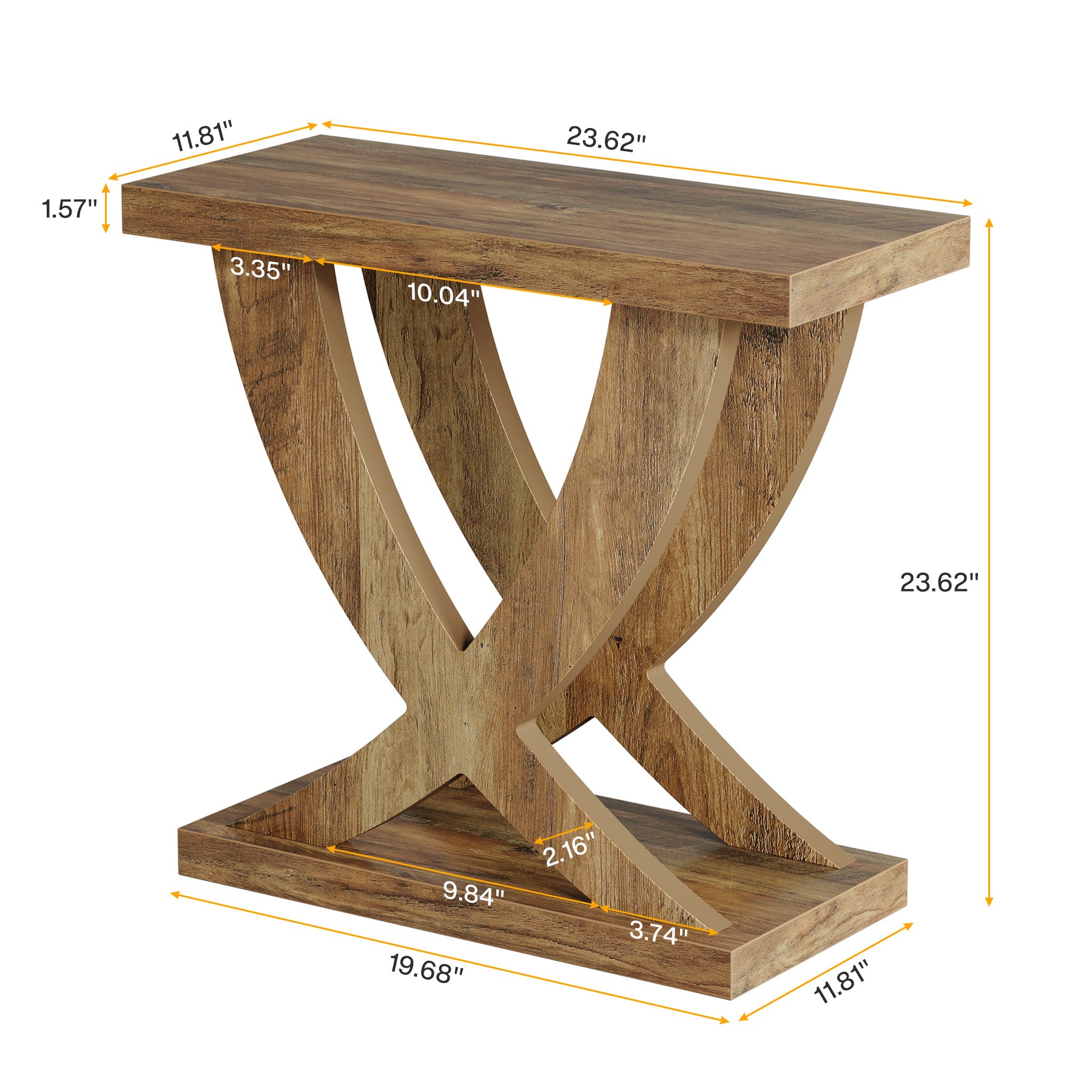 Wooden End Table, Farmhouse Side Table Nightstand with Cross Fishtail Support