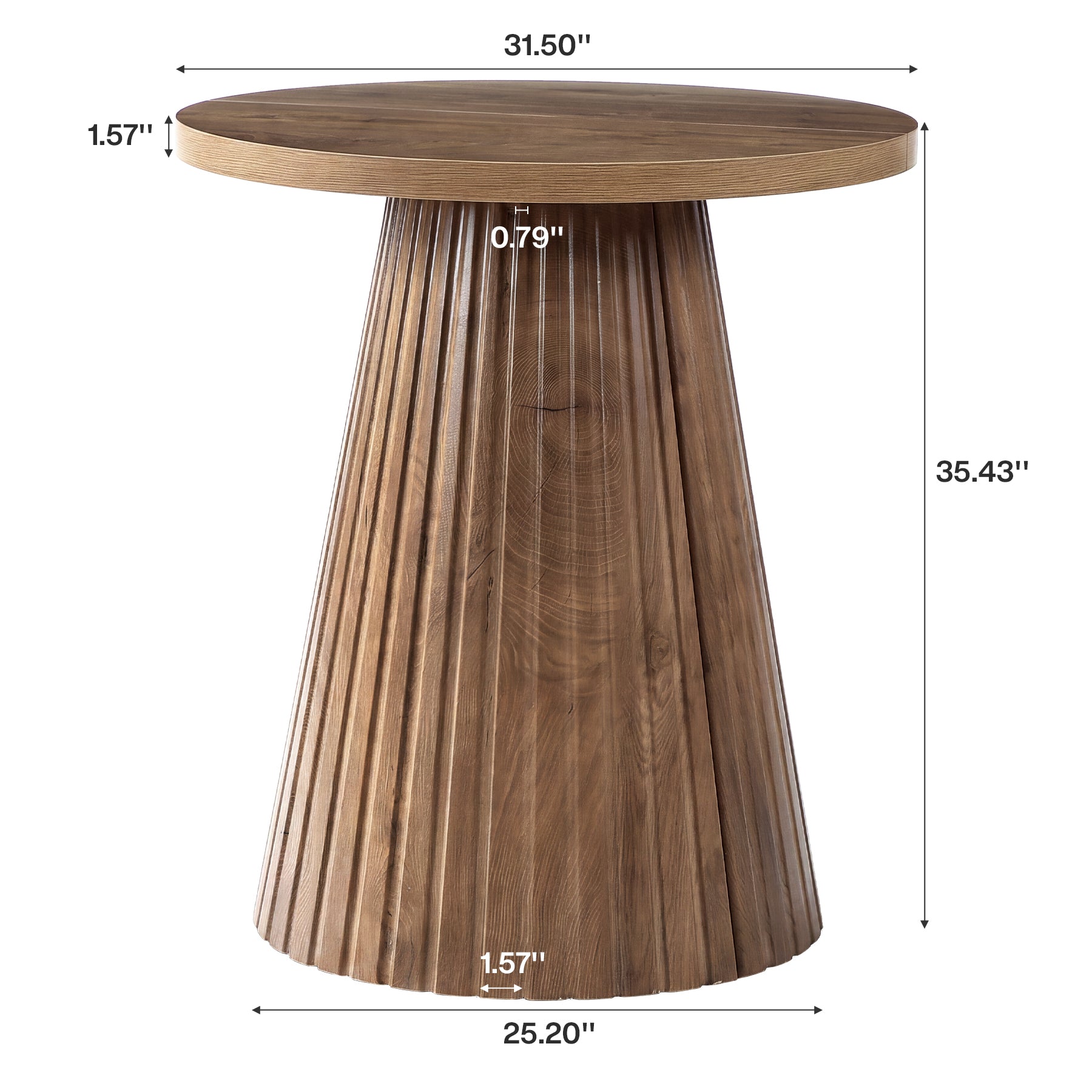 Farmhouse Round Bistro Table, Rustic Fluted Wine Barrel Base, 35" Bar Height Pub Table