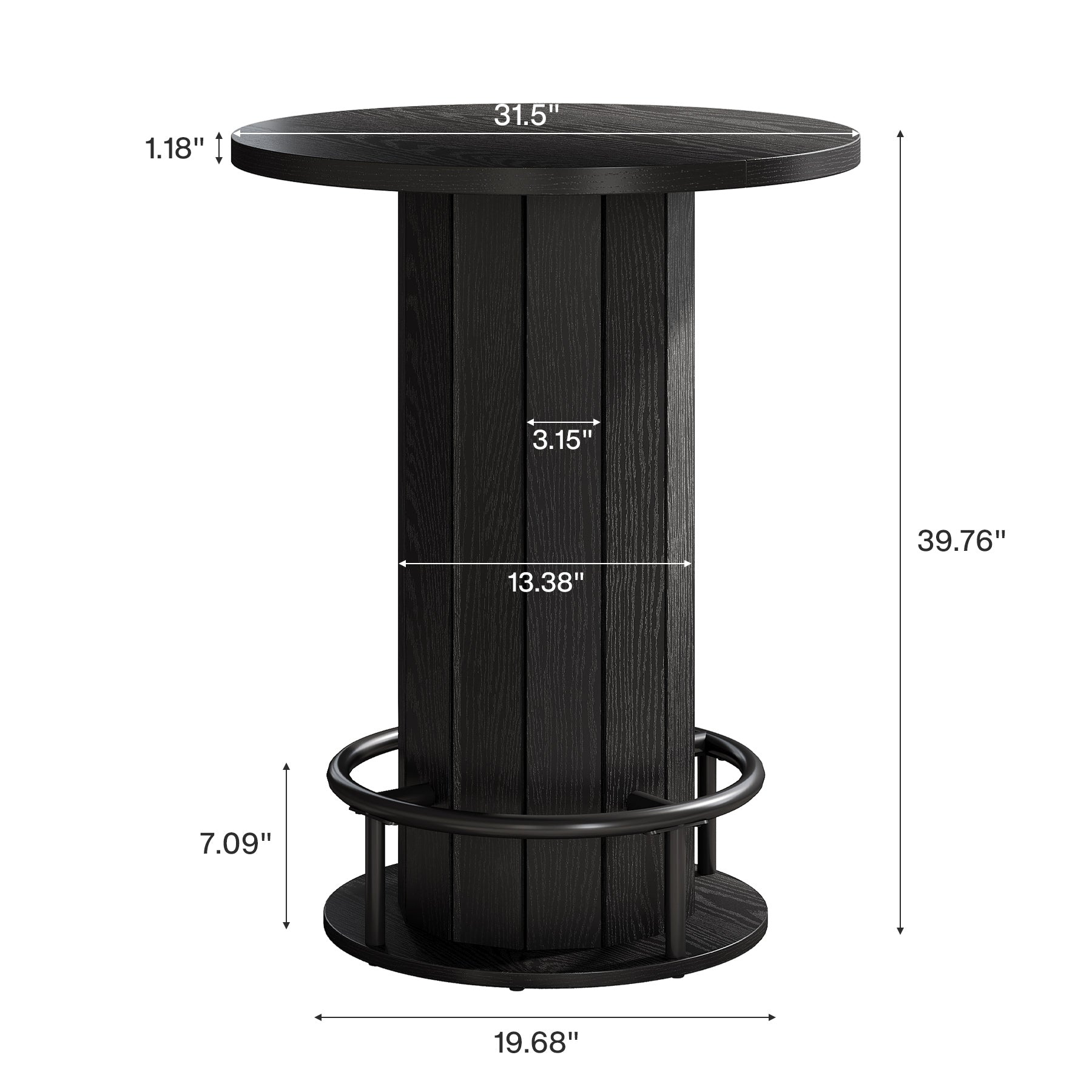 31" Bar Table, Round Bistro Pub Table with Footrest for Dining Coffee Cocktail(Only Table)
