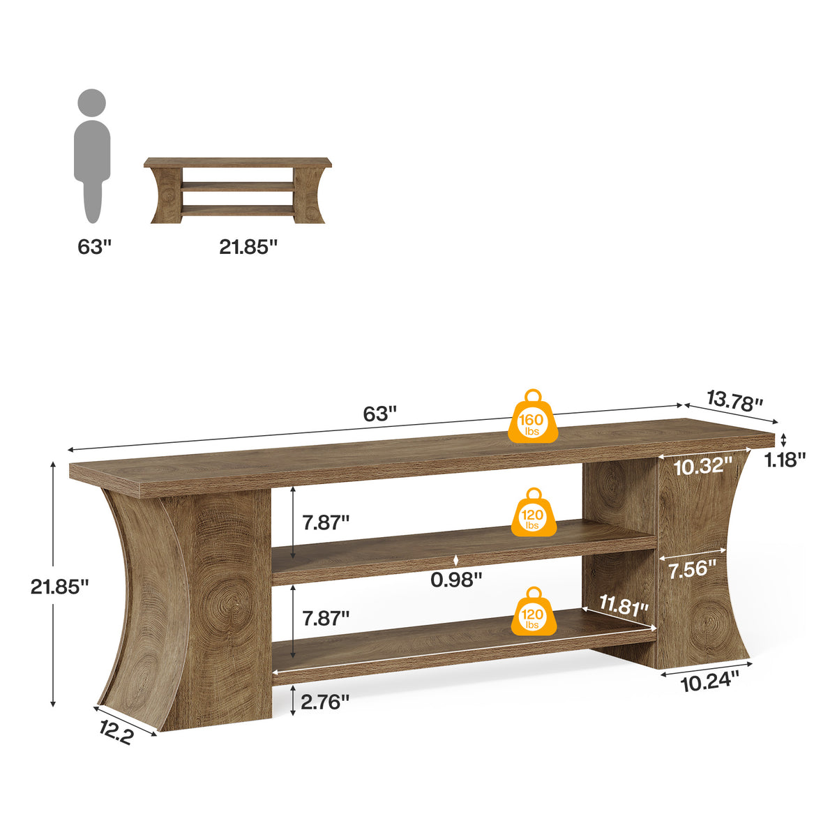 63" Entryway Bench with Shoe Storage, 3-Tier Farmhouse Shoe Bench for Hallway