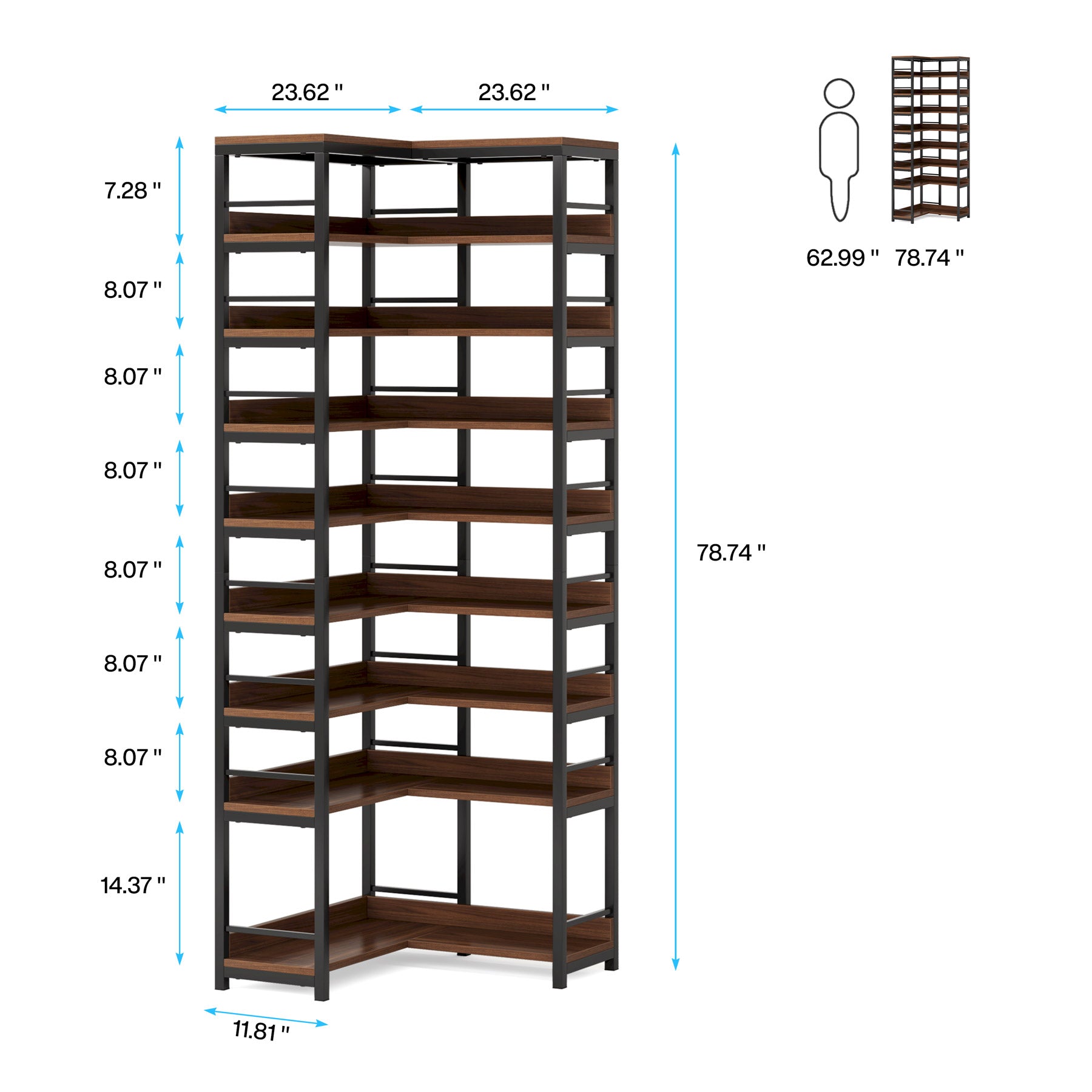 9-Tier Corner Shoe Rack, Freestanding Shoe Storage Shelf