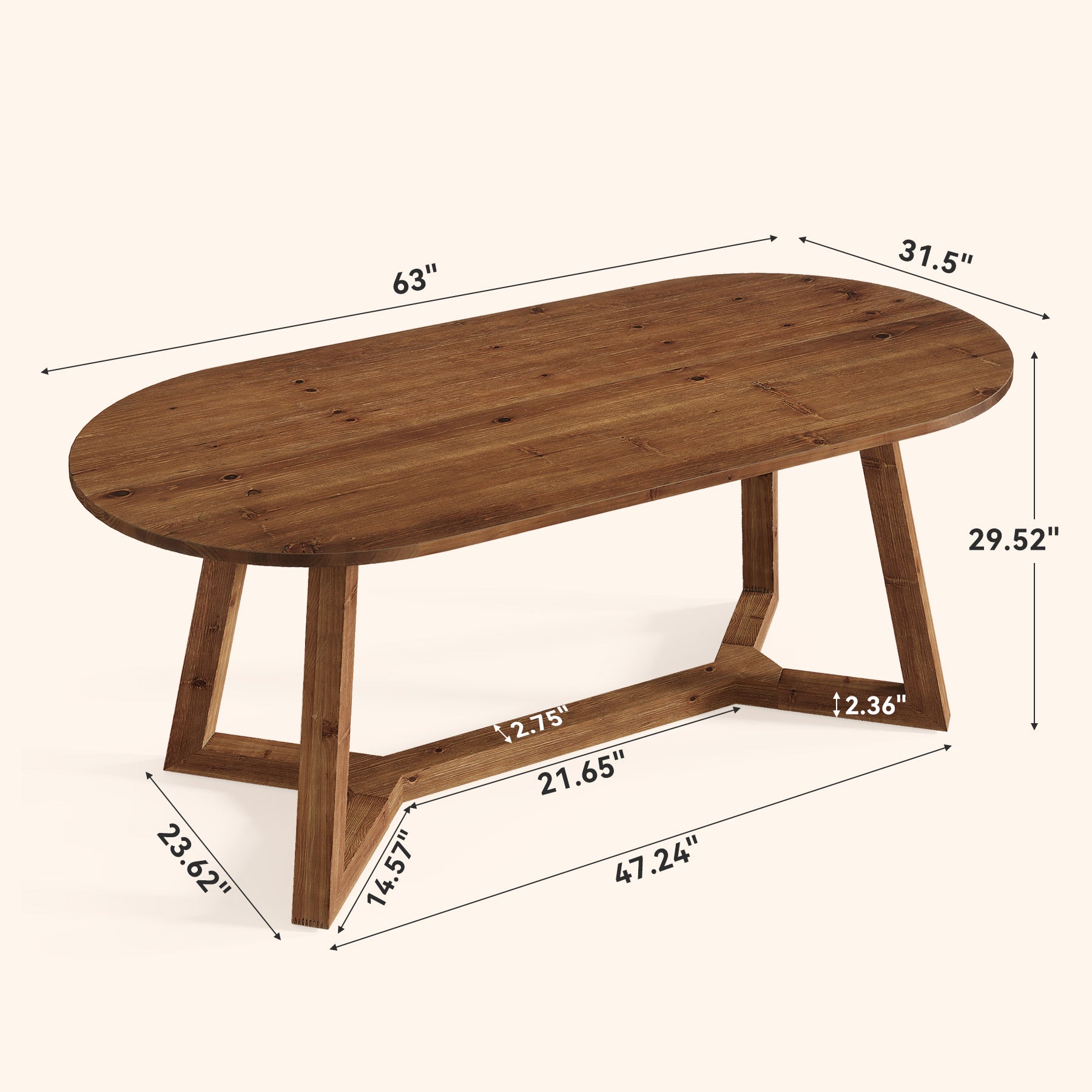 Solid Wood Computer Desk, 63" Oval Executive Desk with Sturdy Tapered Legs