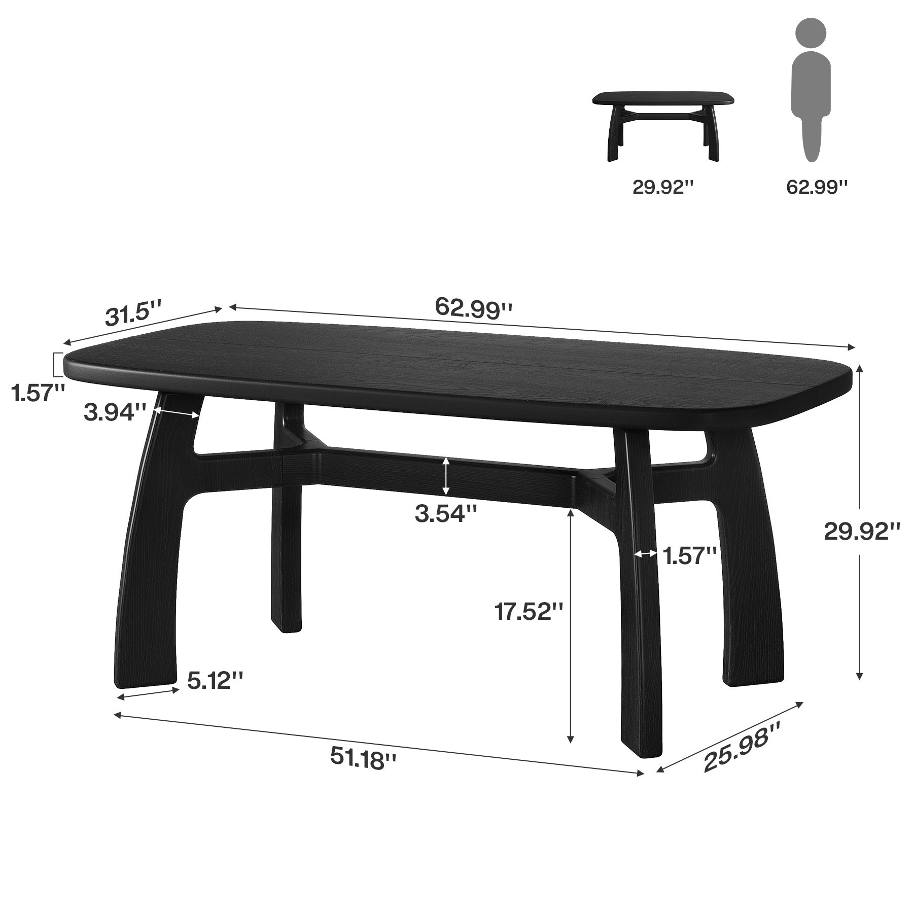 Tribesigns 63-Inch Computer Desk, Solid Wood Office Desk with H