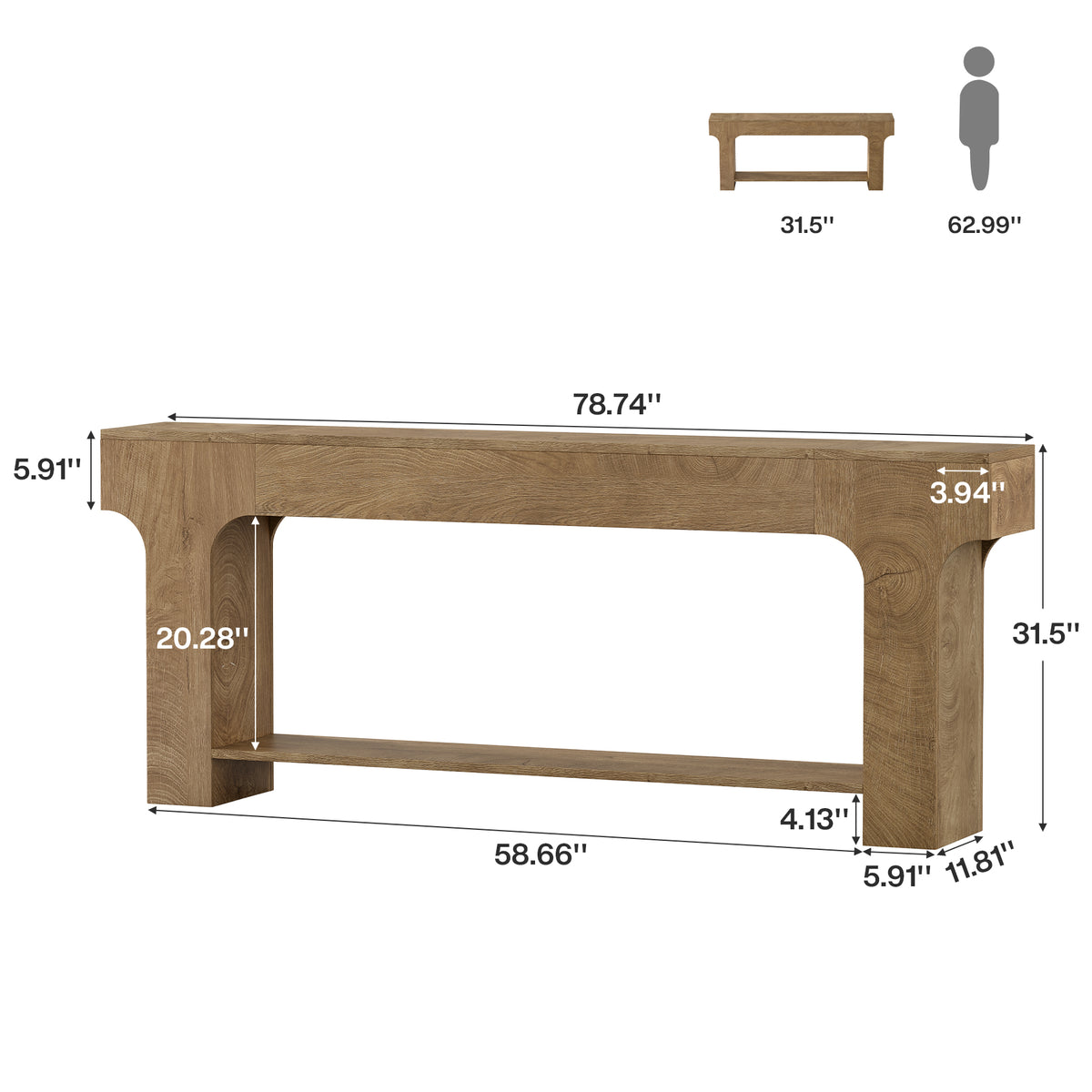79" Extra Long Console Table, Open Storage Shelf, Sturdy Entryway Sofa Table, Living Room