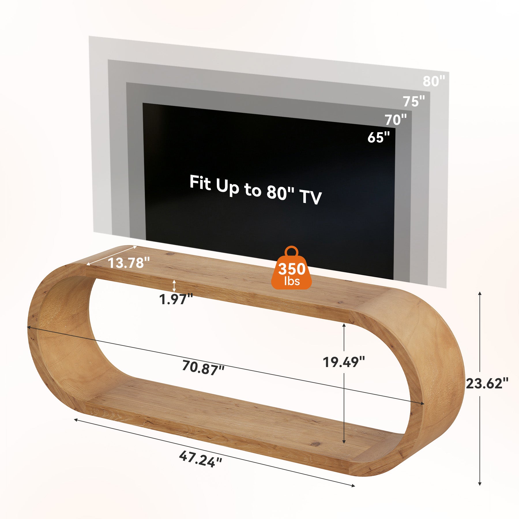 70.9" Solid Wood TV Stand, 2-Tier Farmhouse Entertainment Center for TVs Up to 80"