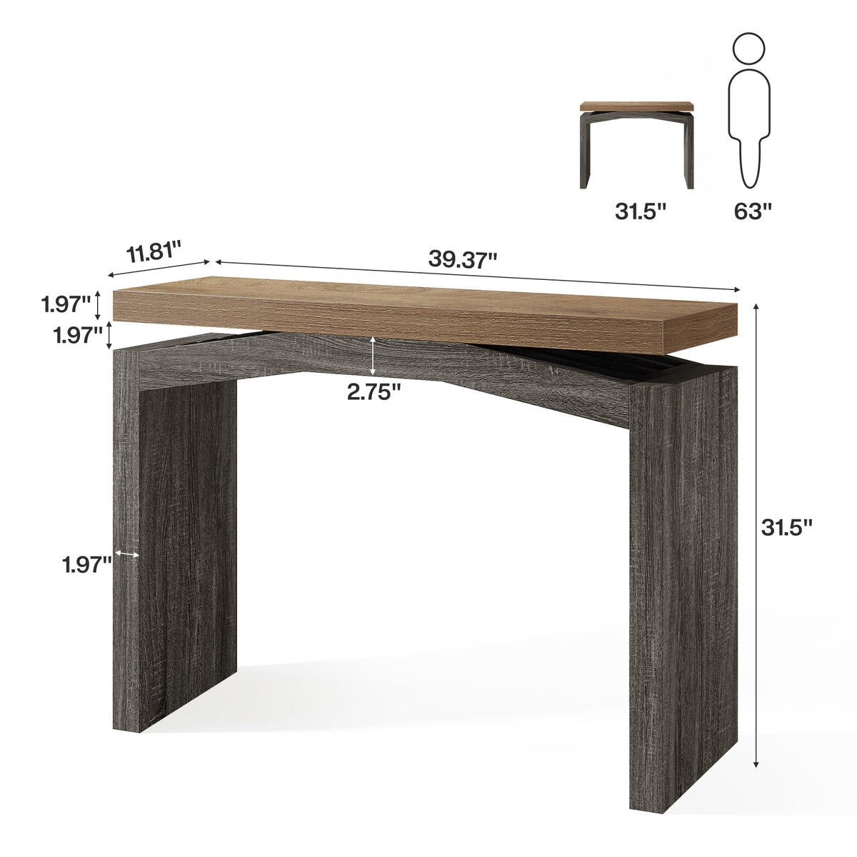 40" Farmhouse Console Table, Narrow Entryway Sofa Table with Hollow Design for Hallway, Foyer, or Living Room