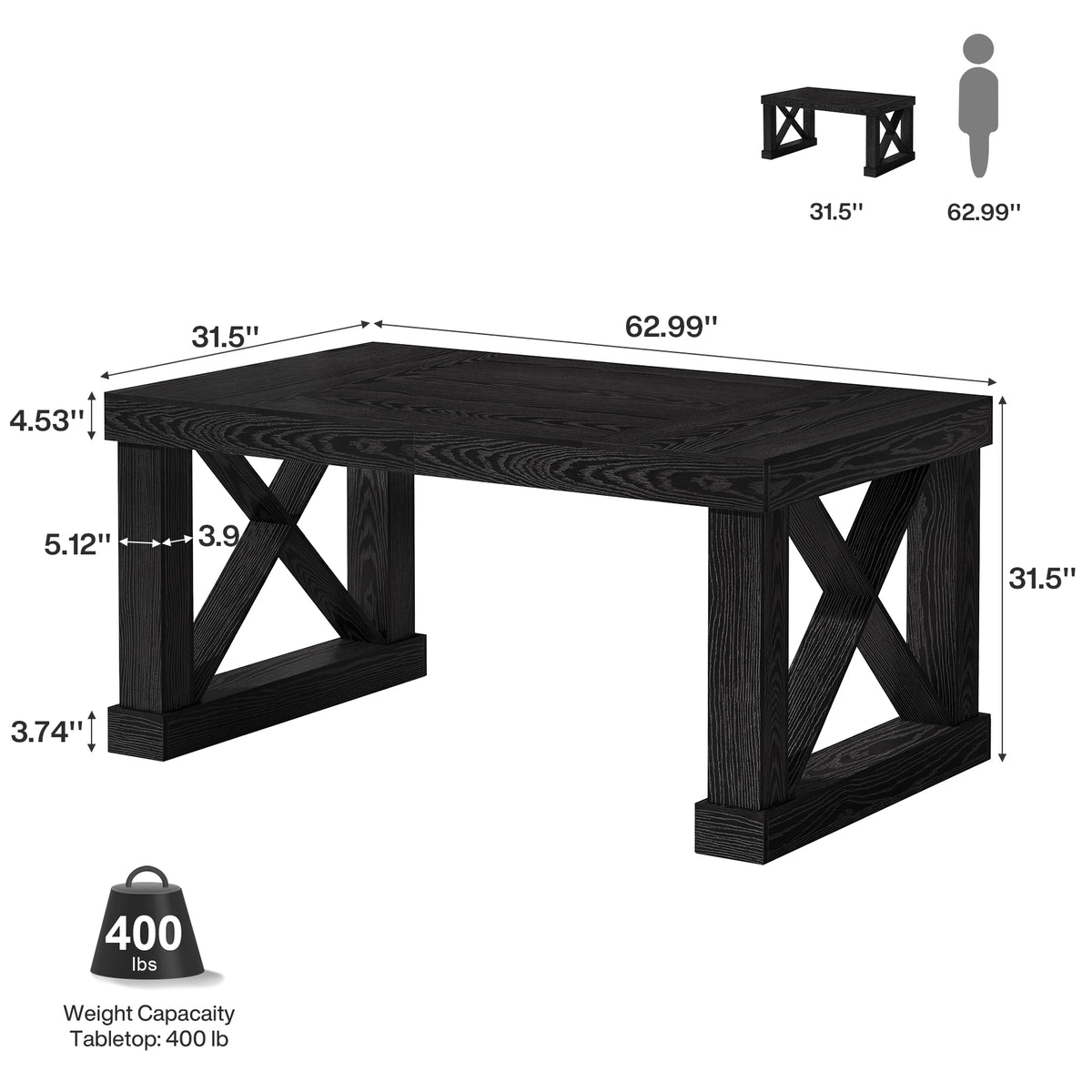 63" Executive Office Desk, Farmhouse Computer Desk with Heavy-Duty Frame for Home Office