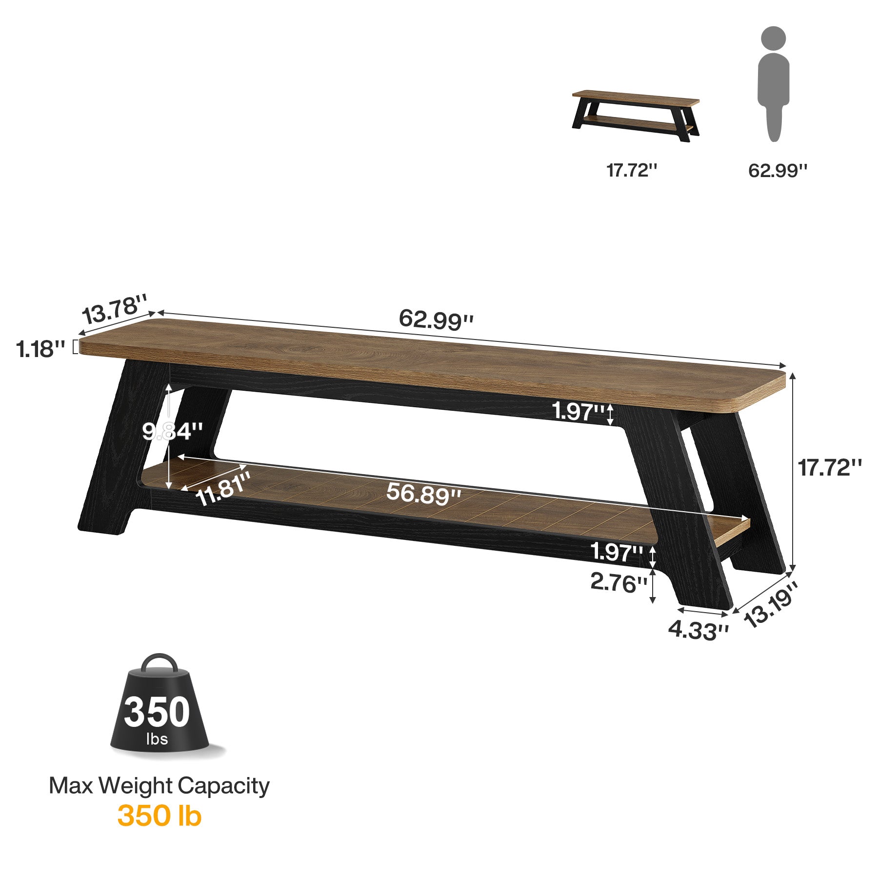 63" Long Entryway Bench, Modern Indoor Bench Seat with Shoe Storage for Hallway