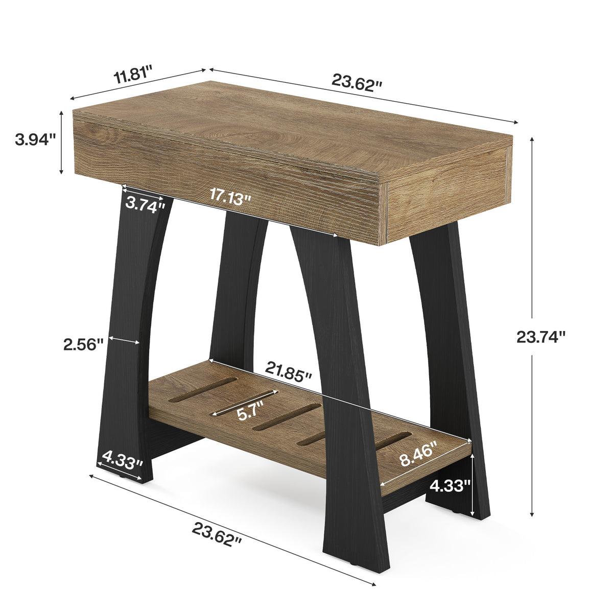 2-Tier Narrow Side Table, Slim End Table for Small Spaces, Living Room