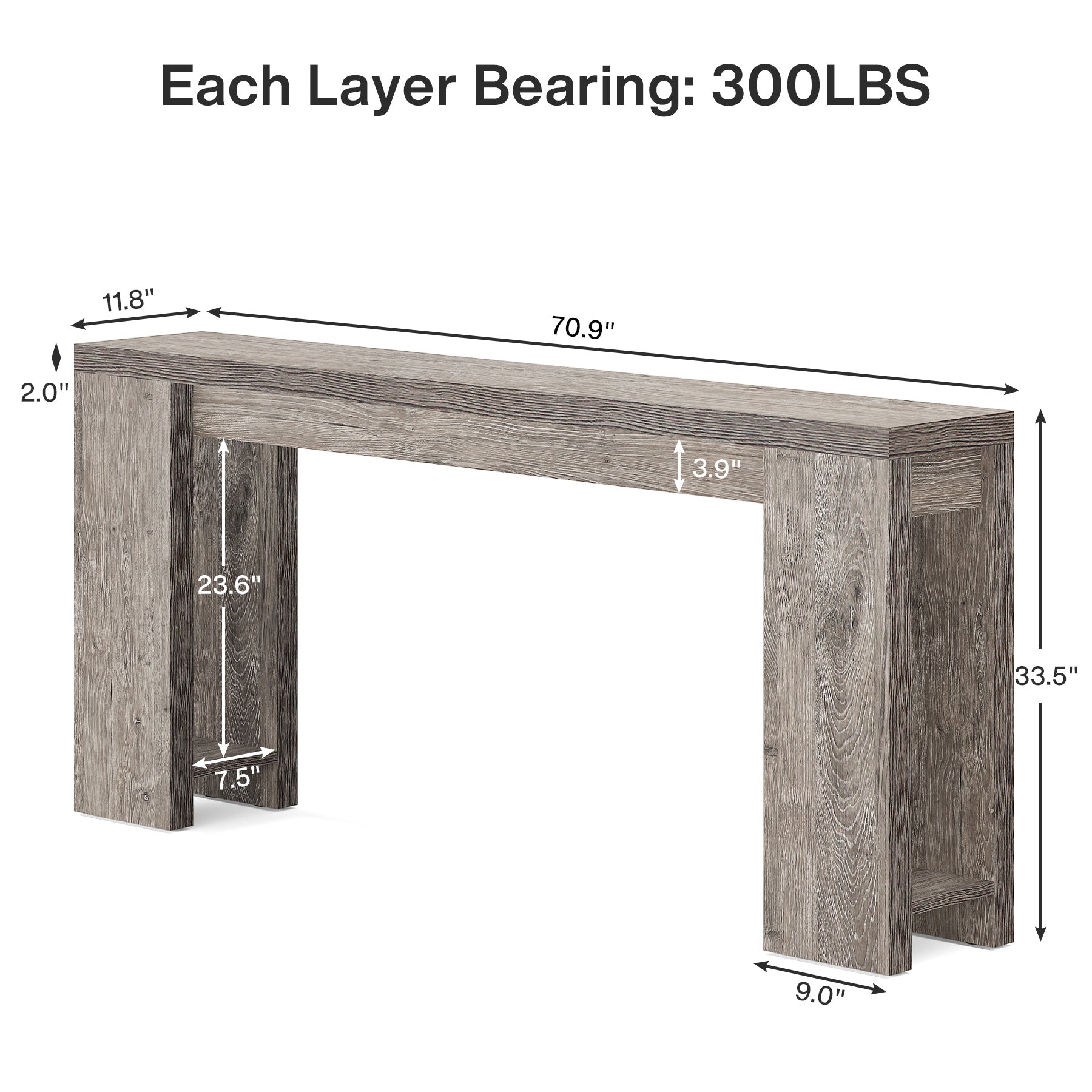 70.9" Extra Long Farmhouse Console Table, Narrow Sofa Table for Entryway