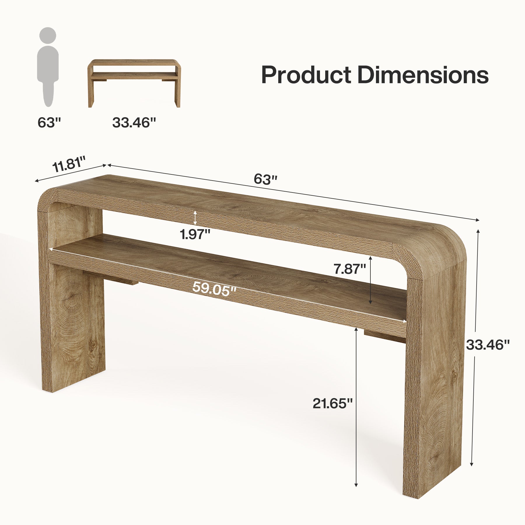 63" Farmhouse Console Table with 2-Tier Storage, Narrow Entryway Sofa Table