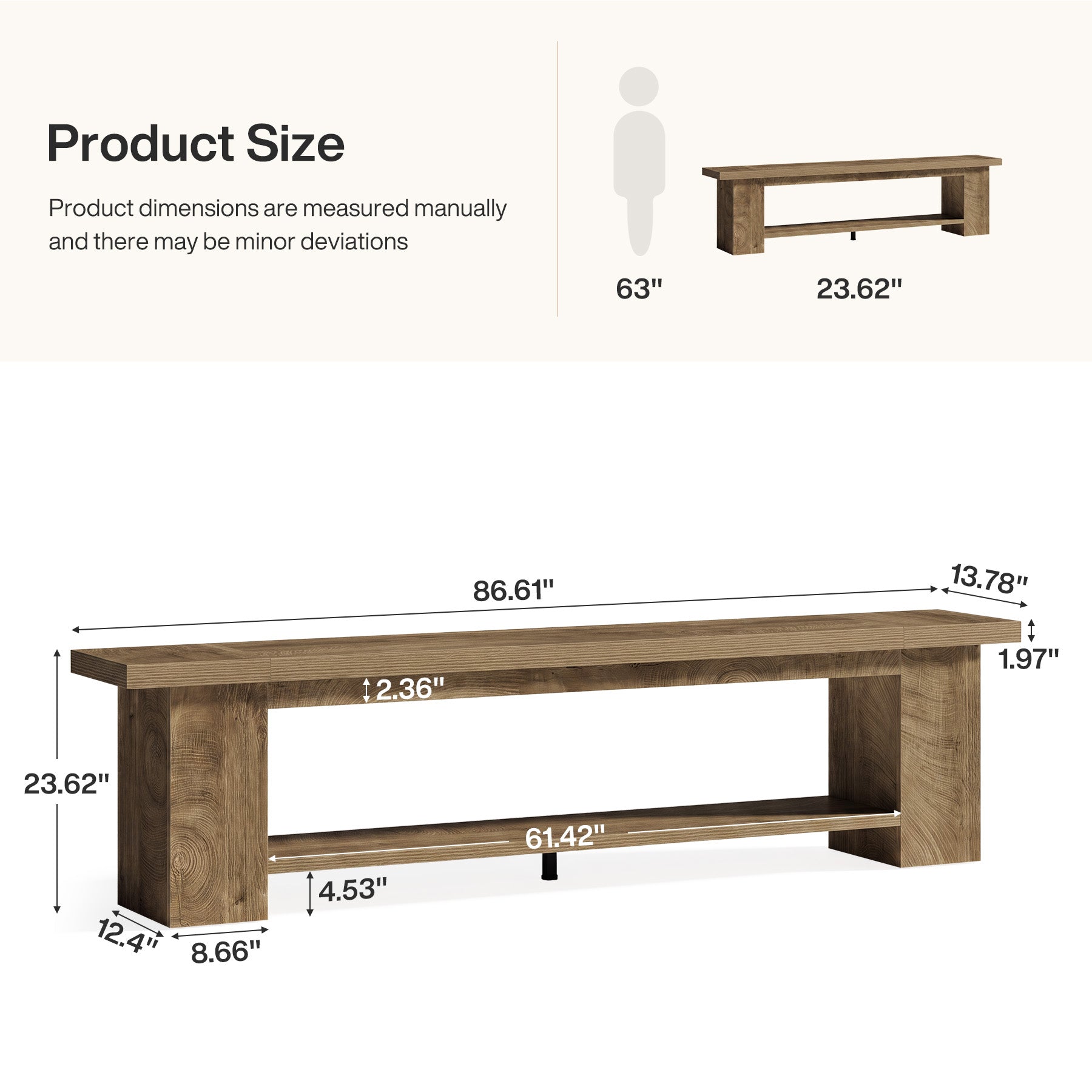 86.6" Extra-Long Entryway Bench, Farmhouse Shoe Bench with 2-Tier Storage