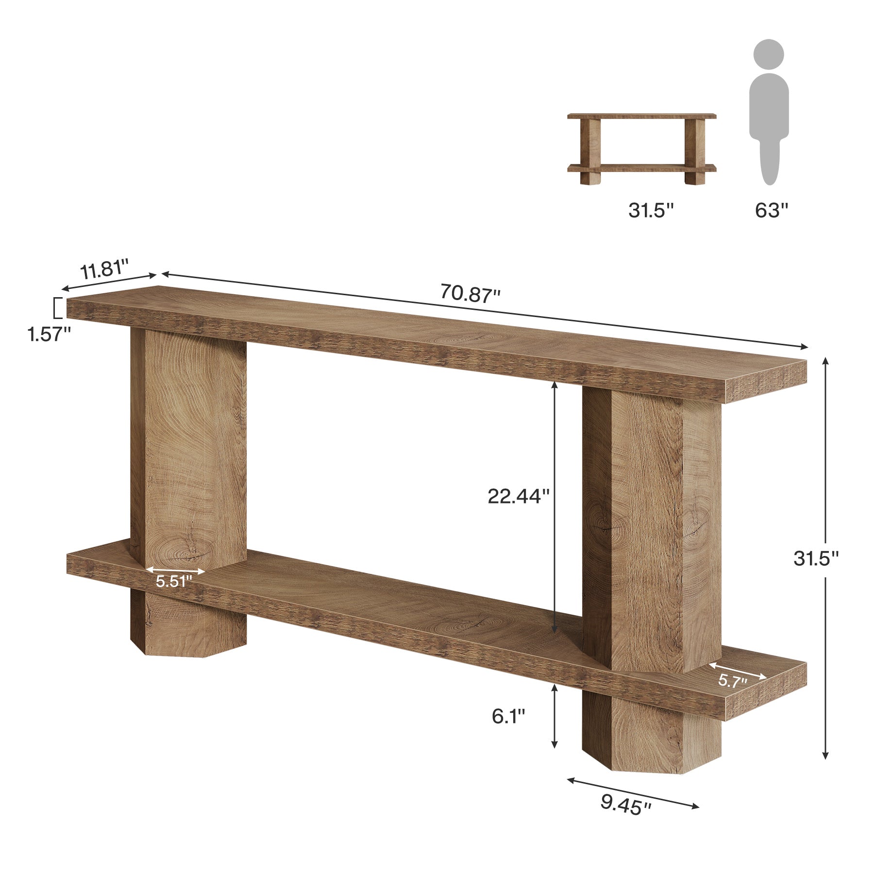 71" Console Table, 2-Tier Hallway Table Sofa Table Behind Couch