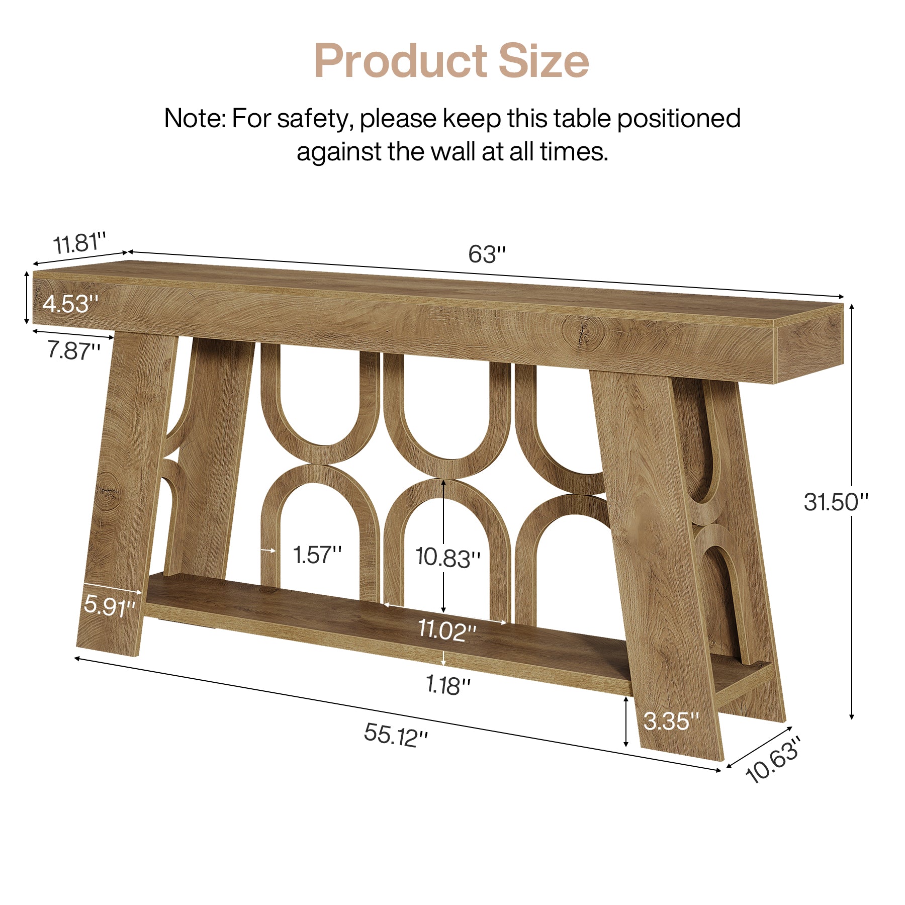 63" Console Table with Arched Legs, 2-Tier Farmhouse Entryway Table