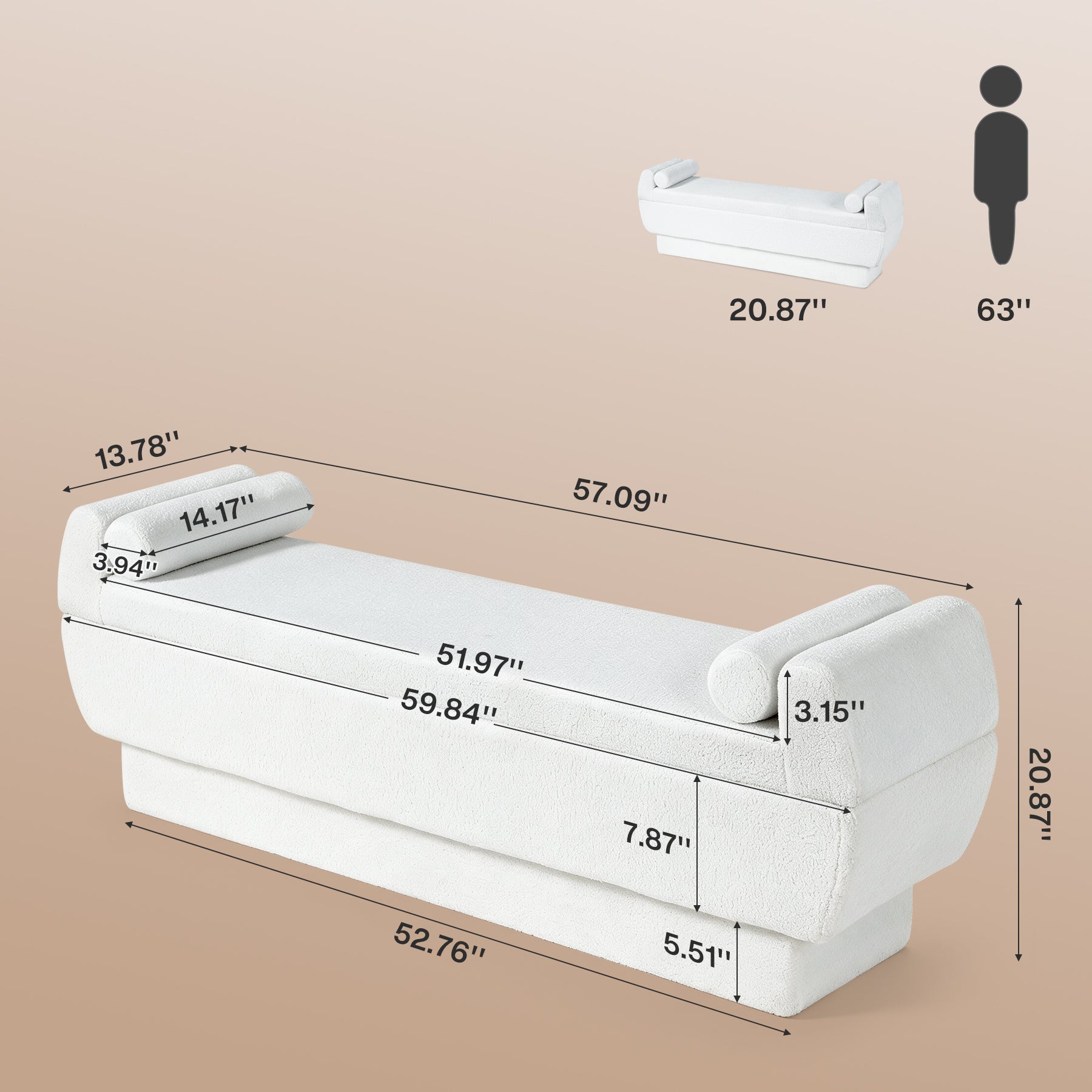 59.8-Inch Upholstered End of Bed Bench, Sherpa Entryway Bench