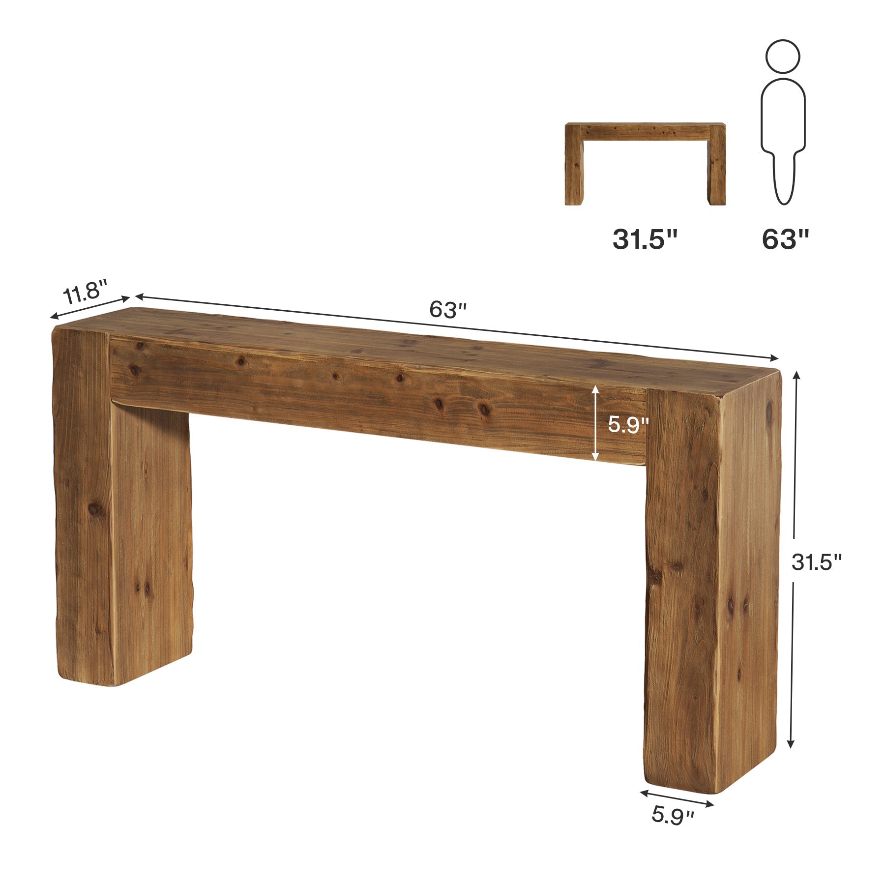 63" Wood Console Table, Farmhouse Sofa Table Entryway Table