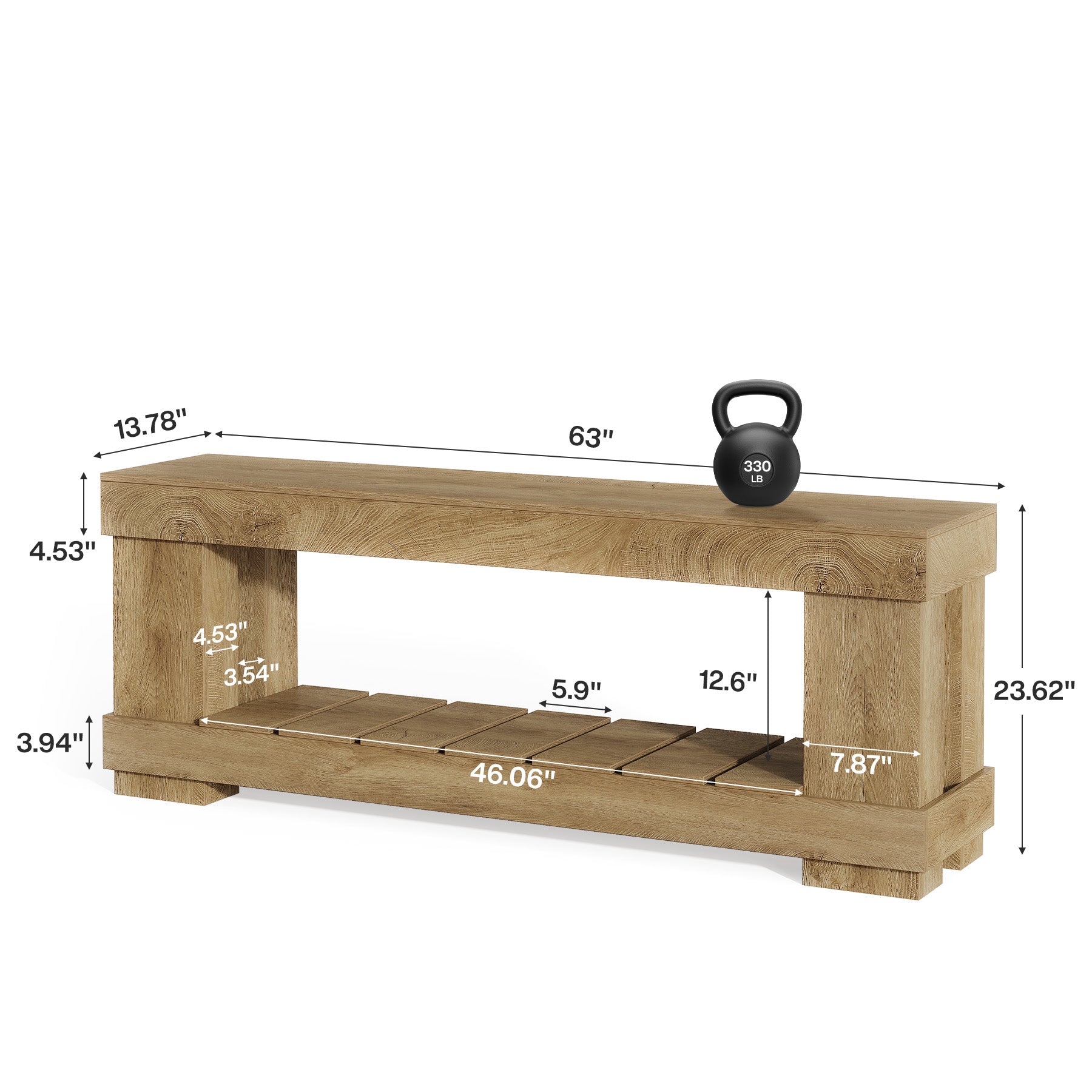 63" TV Stand for 55-70 Inch TVs, Modern Rustic Media Console with Open Storage Shelf