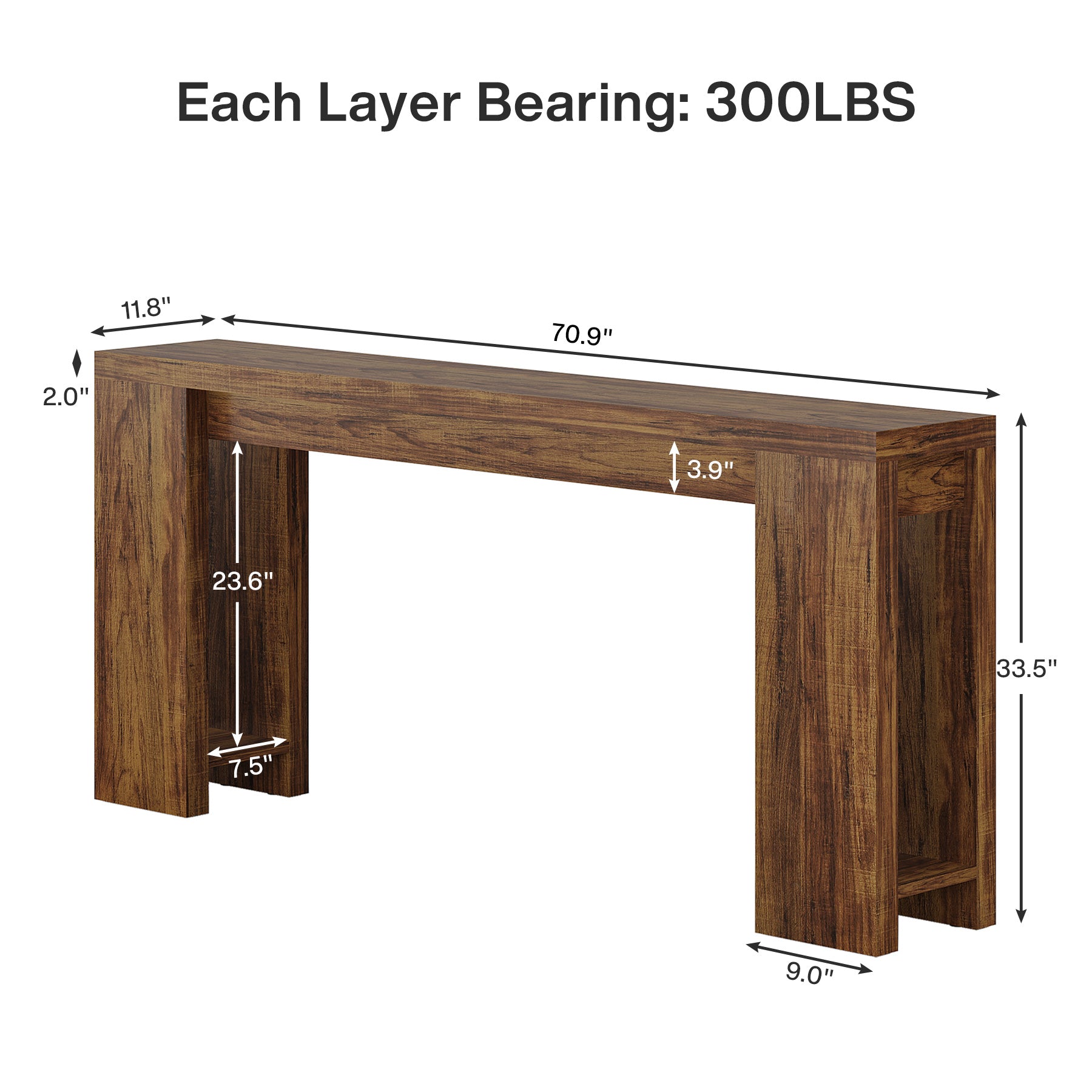 70.9" Extra Long Farmhouse Console Table, Narrow Sofa Table for Entryway