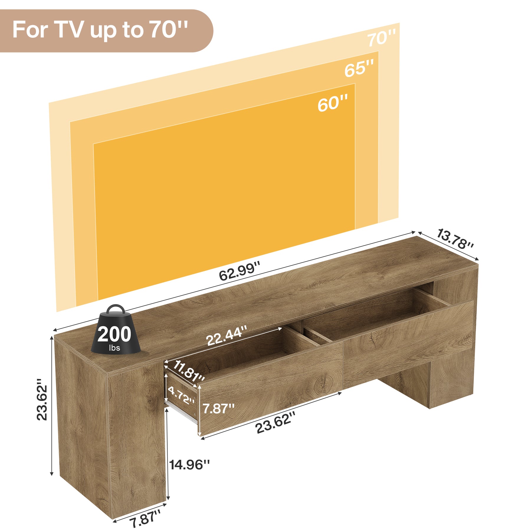 63" Modern TV Stand with Drawers, Entertainment Center for TVs up to 70 Inch