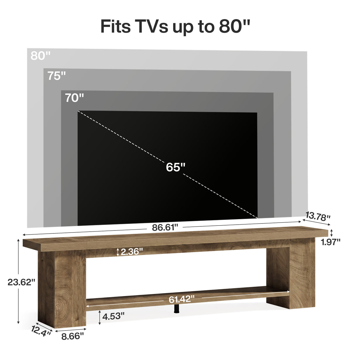 86.6" TV Stand, 2-Tier Farmhouse TV Console with Storage Shelves For TVs Up to 80"