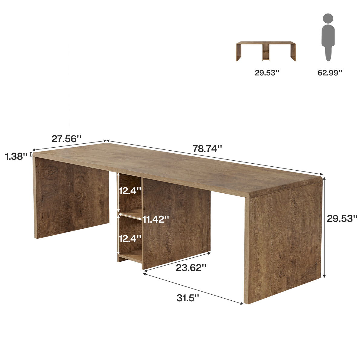79" Double Desk for 2, Long Two Person Computer Desk with Shelves, Home Office